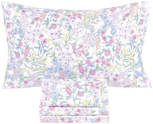 Scientific Sleep Vine Flower Plants Leaves Wild Fruit Bird Vintage Floral 100% Cotton Bed Sheet Set Kids Girls Teen, Flat Sheet & Fitted Sheet & Pillowcase Bedding Set (Botanic Garden, Twin)