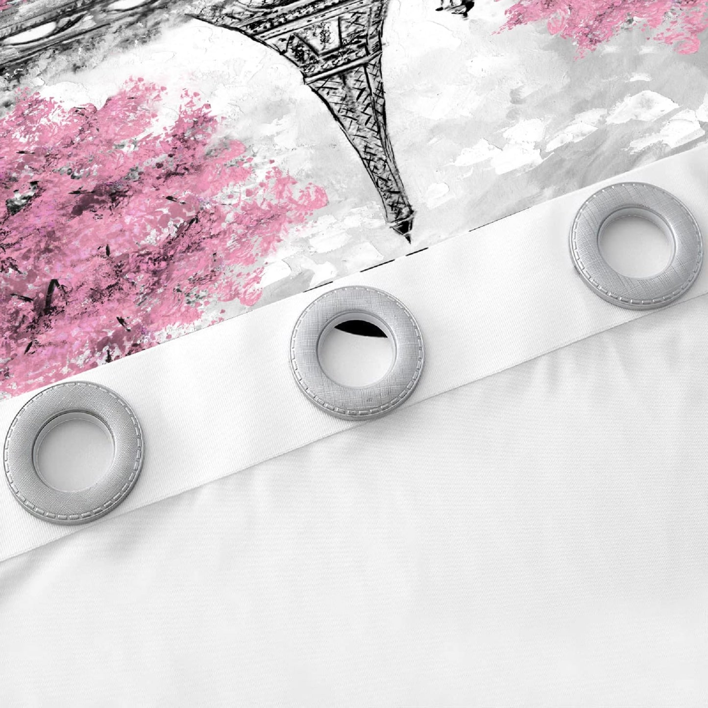kxry Pink Paris Blackout Curtains for Bedroom Living Room Eiffel Tower Flower French Style Darkening Grommet Curtain 63 Inches Long Window Drapes Treatment Room Decor,2 Panels Set, 42''W x 63''L
