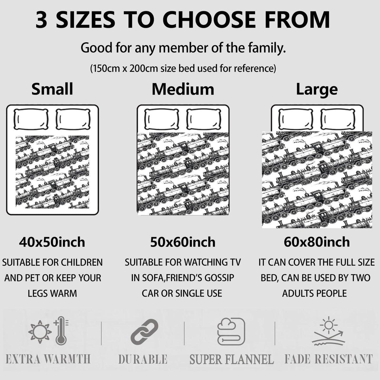 Aonimonis Classic Train Throw Blanket Gifts for Women Adults Girls, Soft Fuzzy Warm Cozy Flannel Blankets for Bedroom, Travel, Couch, Home Decor 50x60 in