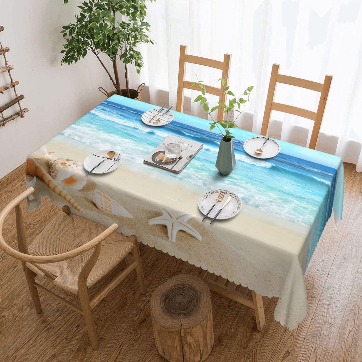 ZYPHORIEL Beach Theme Rectangle Tablecloths Summer Ocean Table Cloths Dacorative Kitchen Dining Tablecloth for Rectangular Tables,Washable Table Cover for Party 54 x 72 Inch