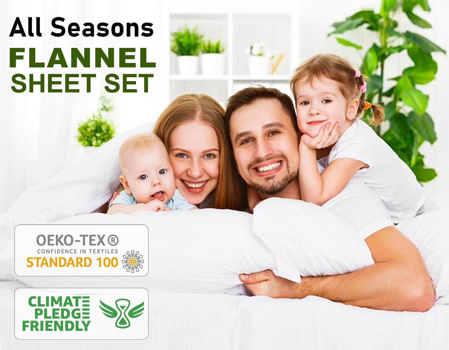 RUVANTI Flannel Sheets Queen Size - 100% Cotton Double Brushed Bed Sheets, Deep Pockets 16 Inches Queen Sheet Set, All Seasons Breathable & Extra Soft - Warm & Cozy, 4 Piece, Dazzale