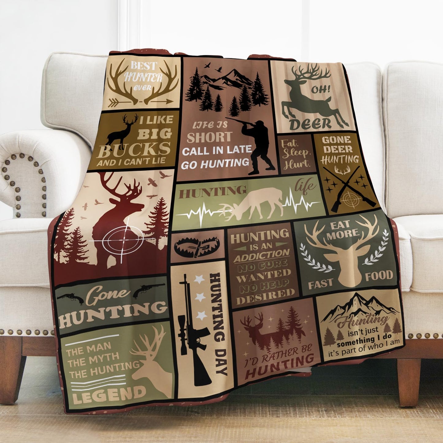 Levens Hunting Gifts for Men, Hunter Camo Throw Blanket Gifts for Hunters Dad Husband 50"x60", Deer Hunting Lovers Gift, Hunting Deer Forest for Couch Bed Sofa Travelling, Birthday Christmas Idea