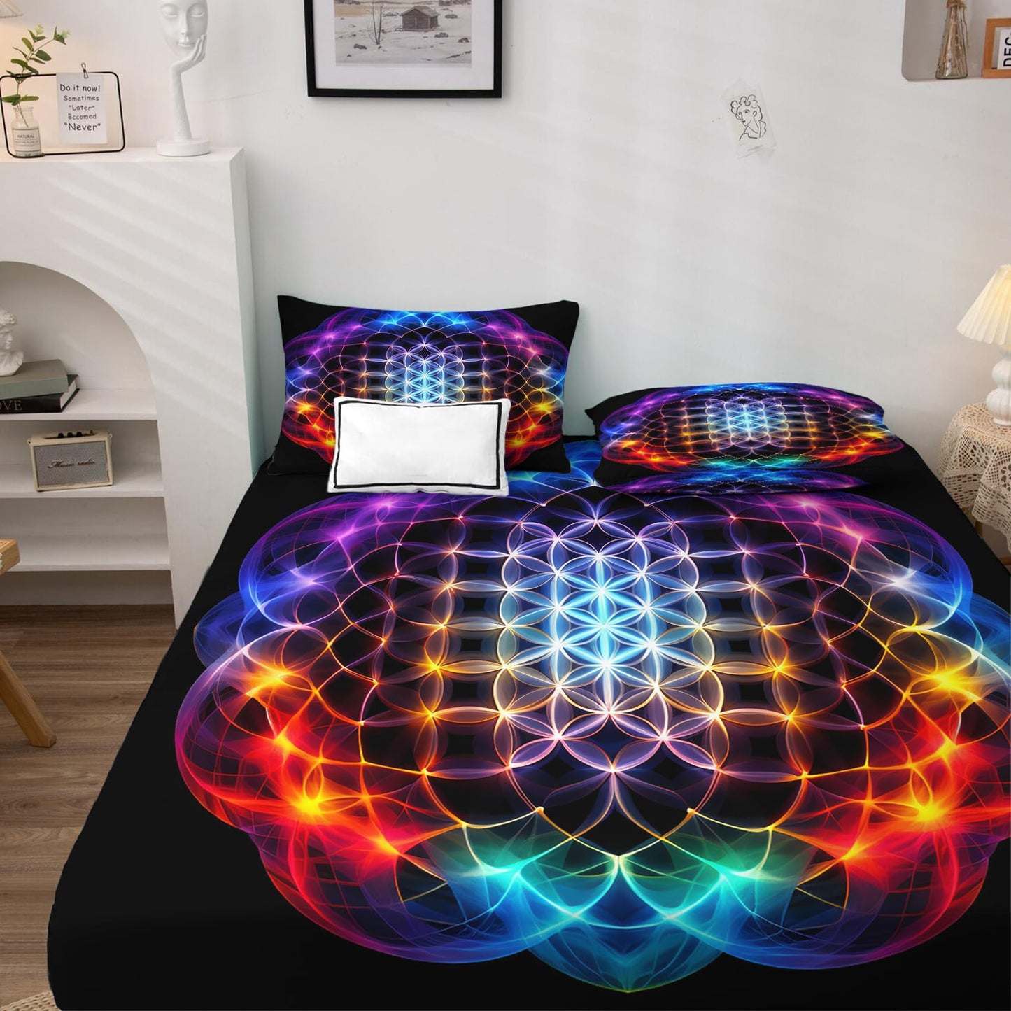 THYUNQ Chakra Split King Sheets Sets for Adjustable Bed, Spiritual Pattern Sheet Set - 16 Inch Deep Pocket, Super Soft Microfiber Printed Bedding Sheets & Pillowcases 5 Piece