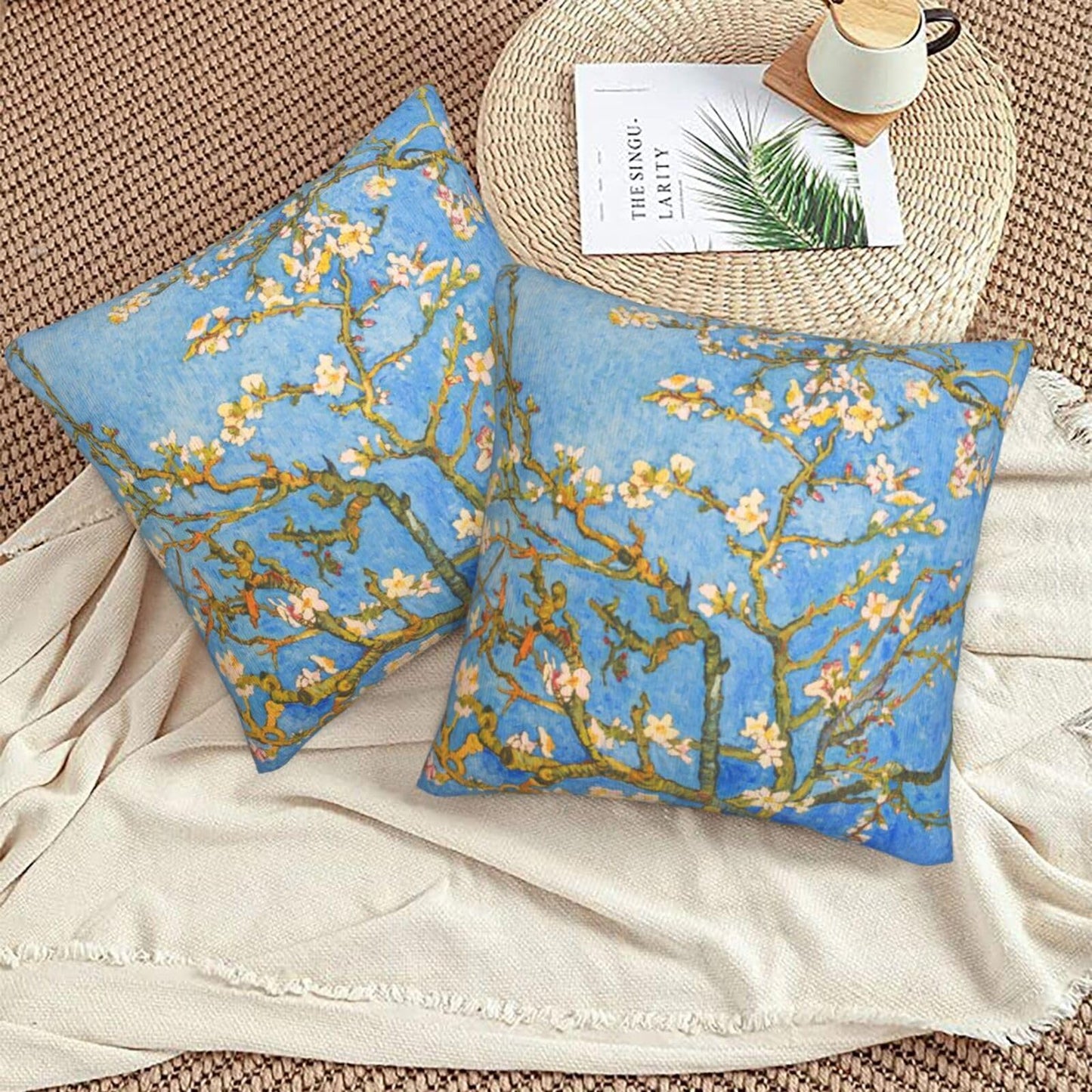 aipoase Blossom Throw Pillow Covers 18 X 18 Inch Set of 2 Pillow Cases Decoration Cushion Cover for Sofa Bedroom Living Room Outdoor