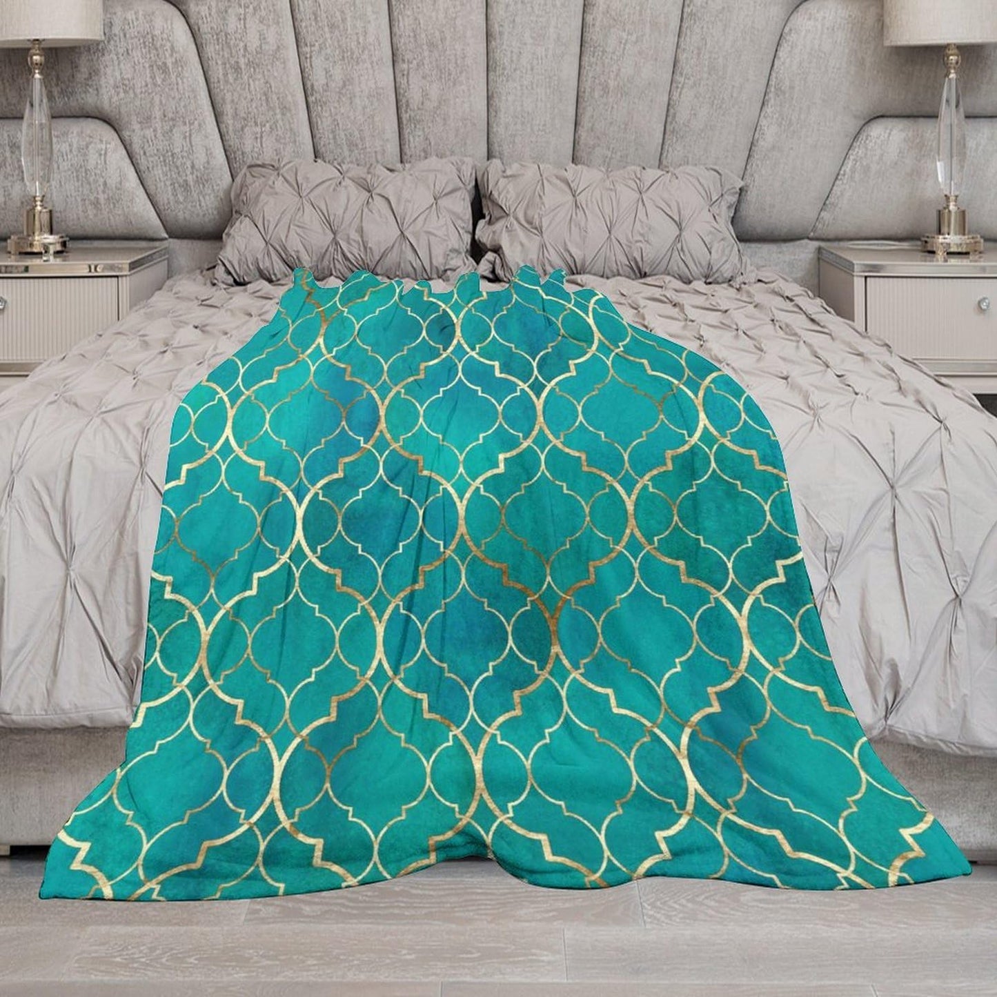 ZhiRain Turquoise Teal Marble Throw Blanket Gold Yellow Mandala Geometric Texture Boho Retro Blanket for Sofa Bed Couch Chair Or Dorm 30"x40"