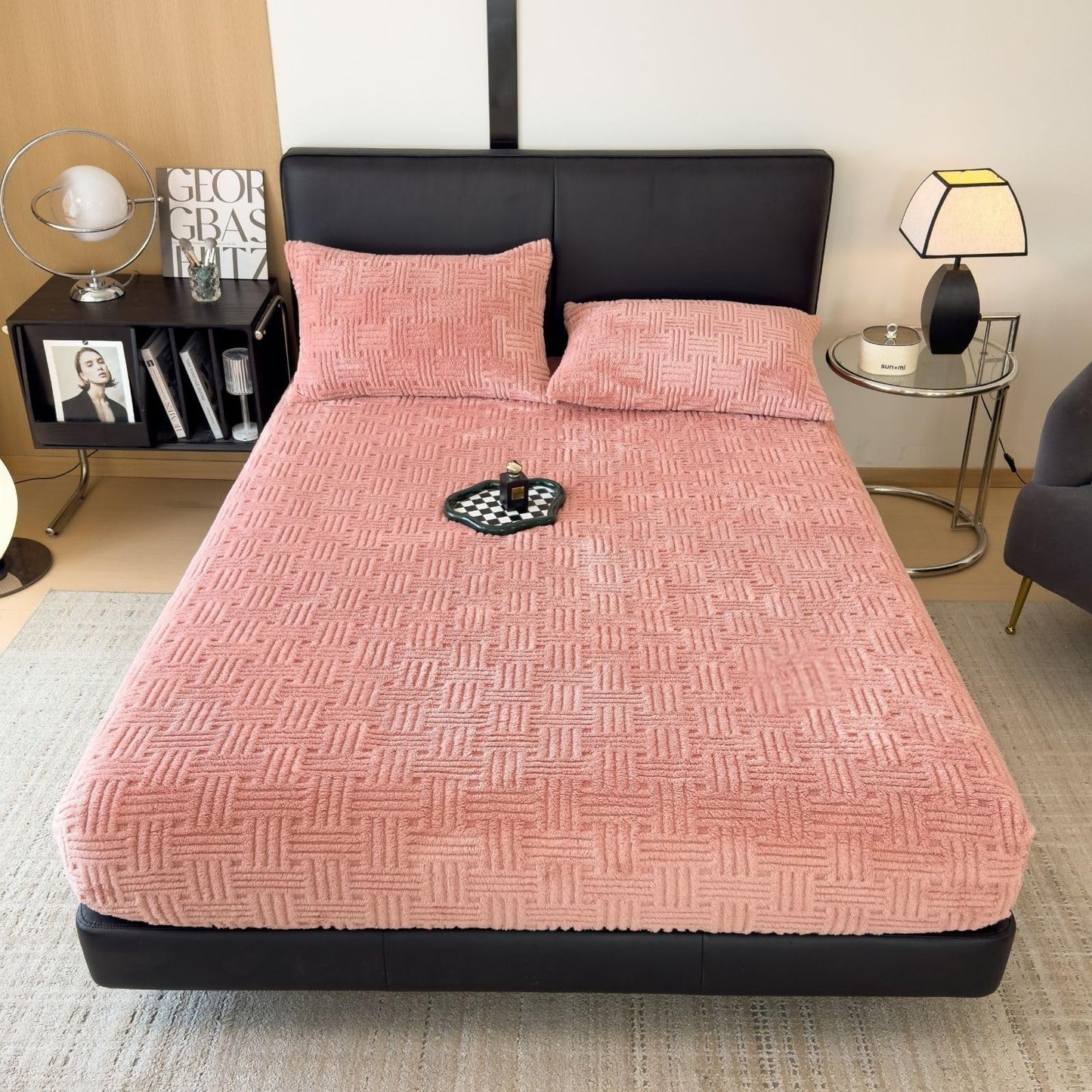 ZIQINPSQ Queen Size Flannel Fitted Sheet - 1 Piece Winter Warm Deep Pocket (15") Bed Sheet, Shrink & Fade Resistant, Hotel Quality, Light Coral