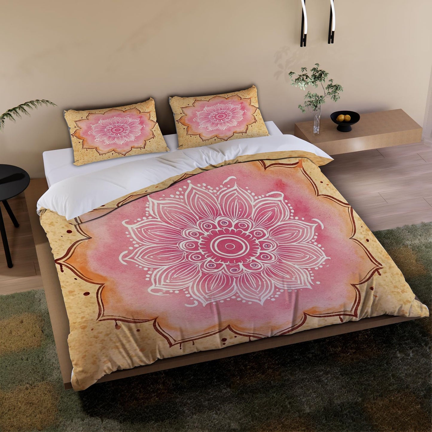 3D Mandala Duvet Cover Queen Size 90x90in Washed Ultra Soft Breathable Microfiber Retro Floral Bedding Set Zipper Closure Comforter Cover 3 Pieces with 2 Pillow Shams(WJT 44-22)