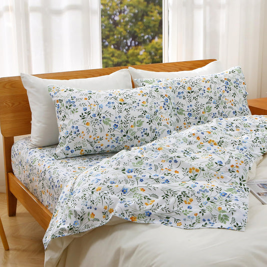 Viviland Full Bed Sheet Set - 4 Piece Double Brushed Microfiber Bedding - Deep Pocket Up to 15", Ultra Soft, Breathable & Wrinkle Resistant Skin-Friendly Cooling Sheets for Adult - Sunlit Field(F)