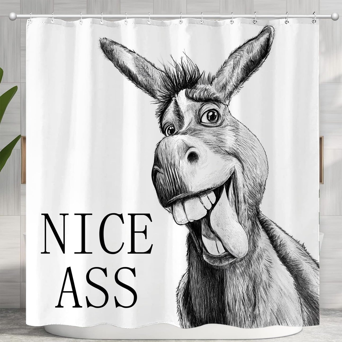 Zussun Funny Donkey Shower Curtain Rustic Farmhouse Shower Curtains for Bathroom Black and White Fun Cute Animal Wildlife Waterproof Fabric Bath Curtain Decor 72 X 72 Inch