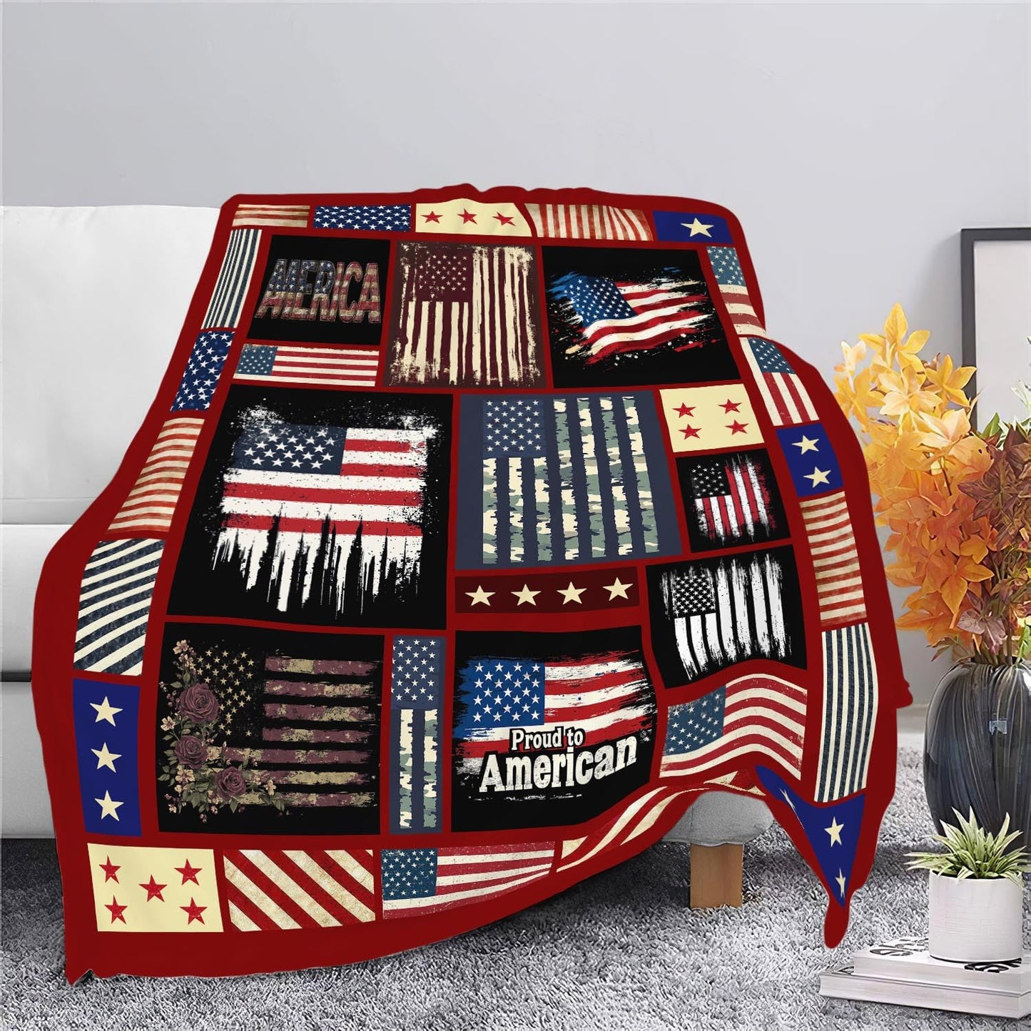 Veteran Blanket American Flag Throw Blanket Veterans Day Gifts for Men Women Adults Super Soft Cozy Plush Fluffy Fuzzy Fleece Blanket Home Decor 60''X80''