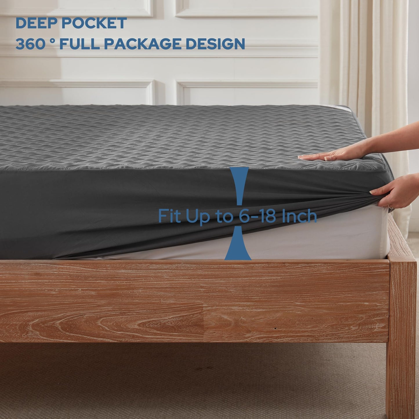 BEDLORE Waterproof Mattress Protector, Noiseless Queen Size Mattress Pad with Deep Pocket Fitted Up to 6"-18", Soft Breathable Dirt-Proof Bed Mattress Cover Washable Bedroom, Hotel (Gray)
