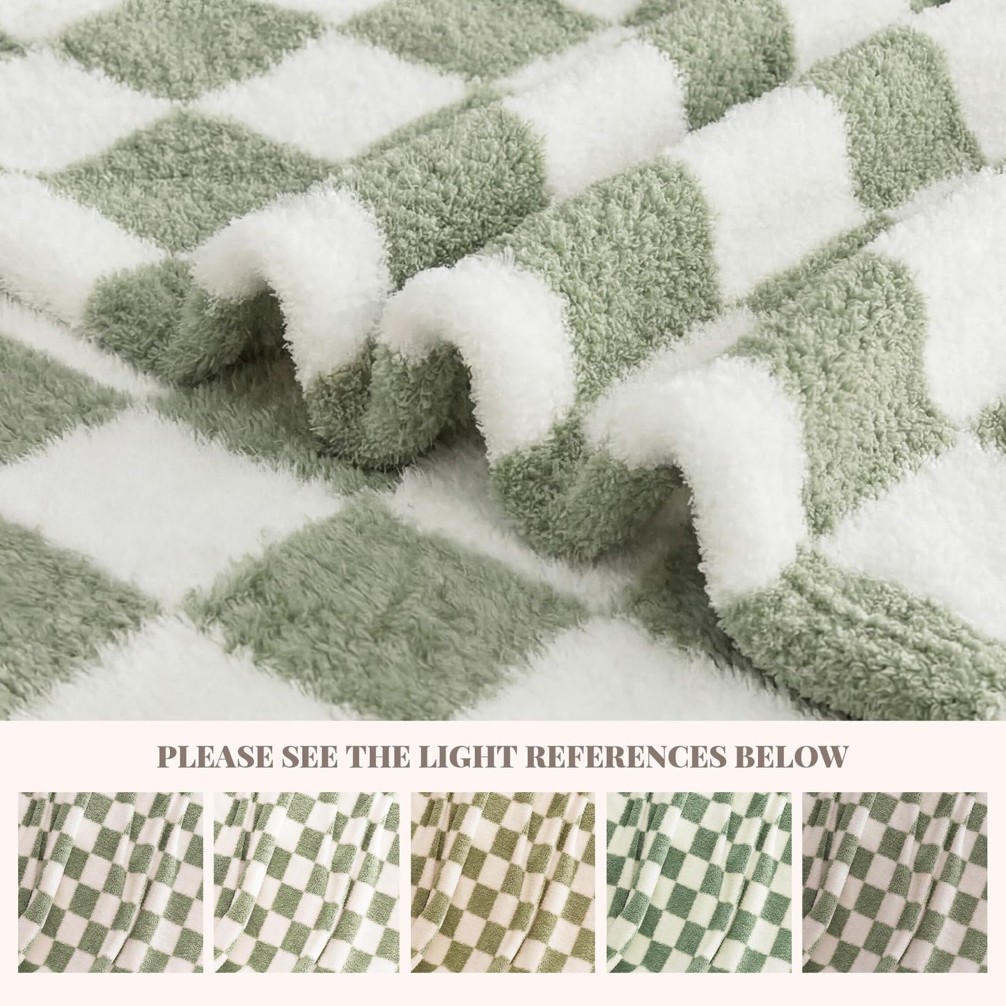 SUPRYNEX Sage Green Checkered Throw Blanket, Soft Plush Microfiber Fleece Blanket for Couch Sofa Travel, Cozy Decorative Home Blanket, All Season, 50x70 Inches
