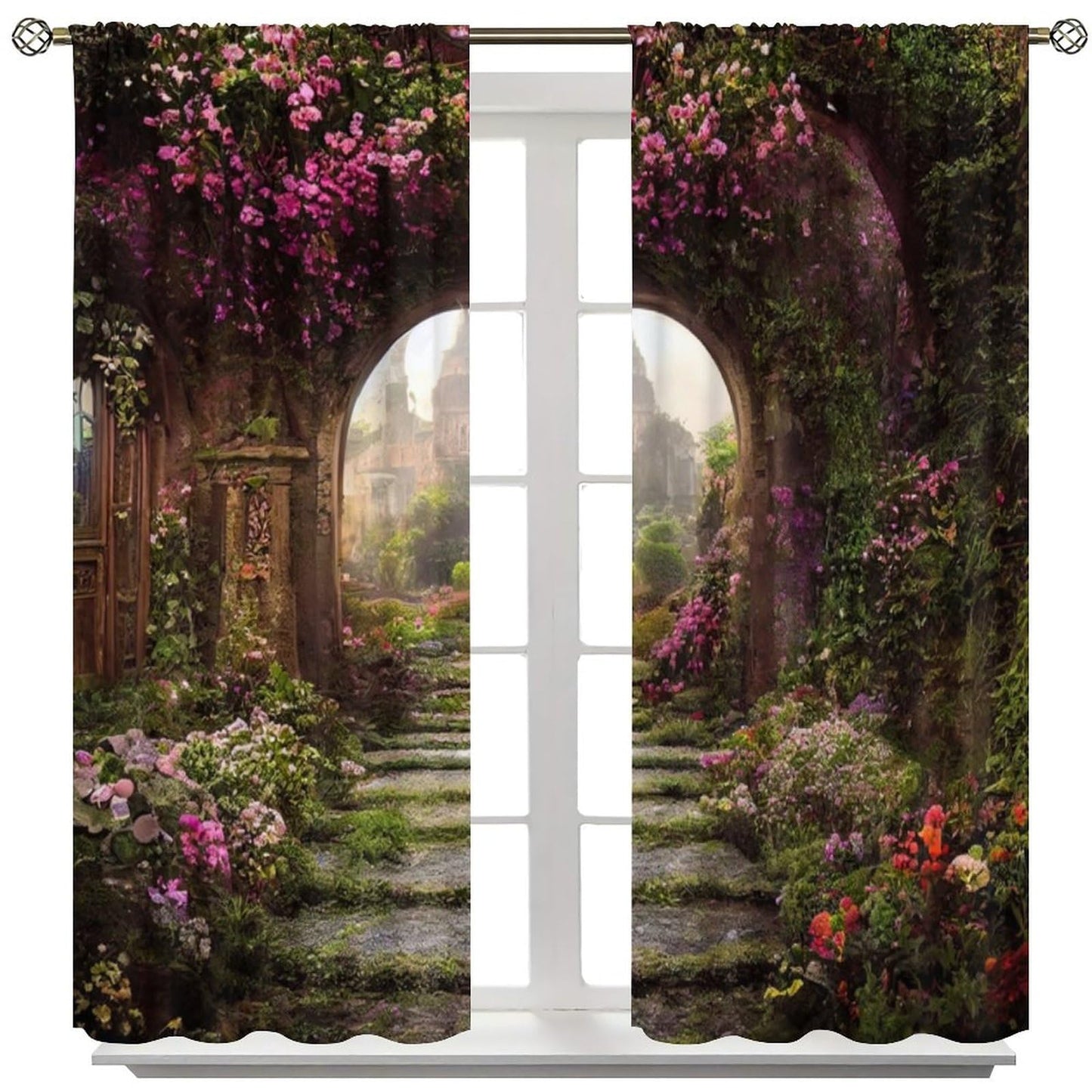 DDCBNS Fantasy Nature Windows Curtains,Fairytale Magical Garden Window Treatments for Bedroom Living Room Dreamland Scenery Flower Drapes 2 Panels Set,Total Size 42 x 45 Inch
