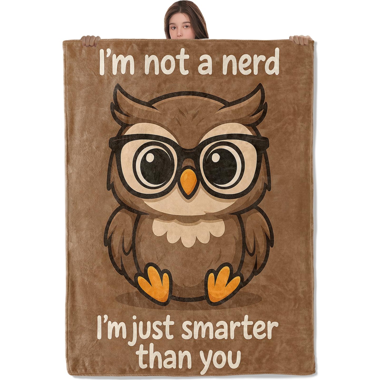 Wanoryer Smart Owl Blanket, Comfy & Warm Flannel Cute Cartoon Owls in Glasses Throw Blanket for Couch, Gifts for Teens Kids Women Girls, Soft Fuzzy Lightweight Travel Bed Blankets for Decor 50"×60"
