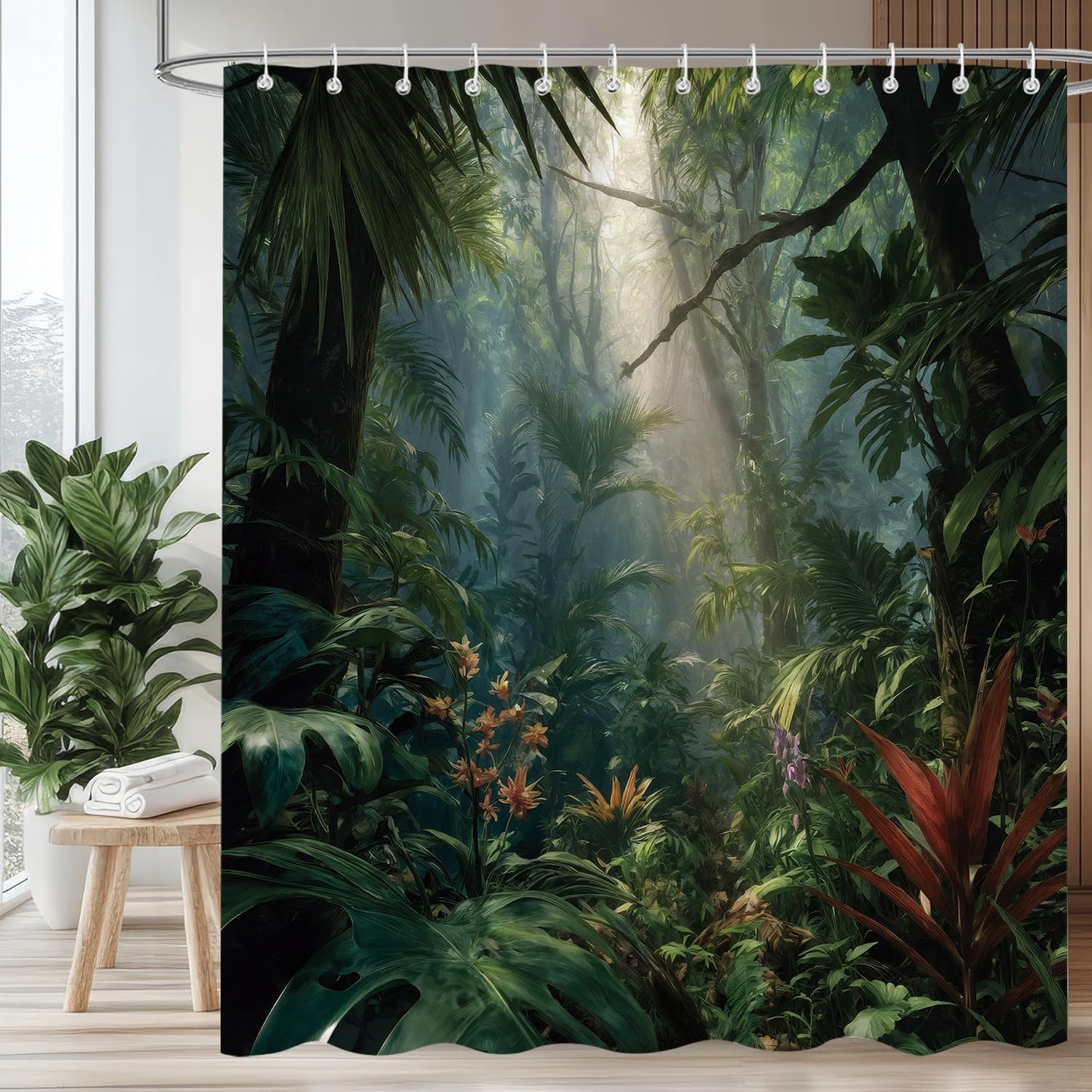 iTapnoom Jungle Shower Curtain Rainforest Green Bathroom Decor 72 x 72