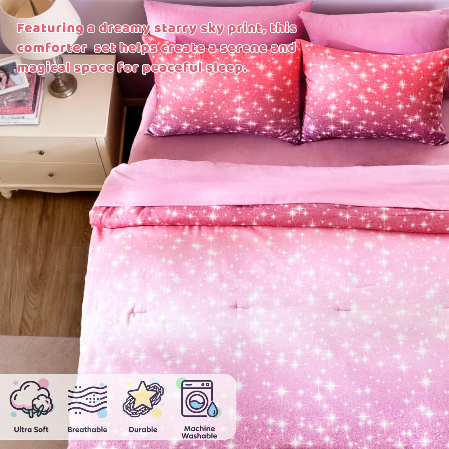 Kaleido Space Twin Comforter Set for Girls, Kids - 5 Pieces Purple Galaxy Patterns Twin Bedding Sets for Girls Boys Teen, Soft Cozy Bed in A Bag with Sheets