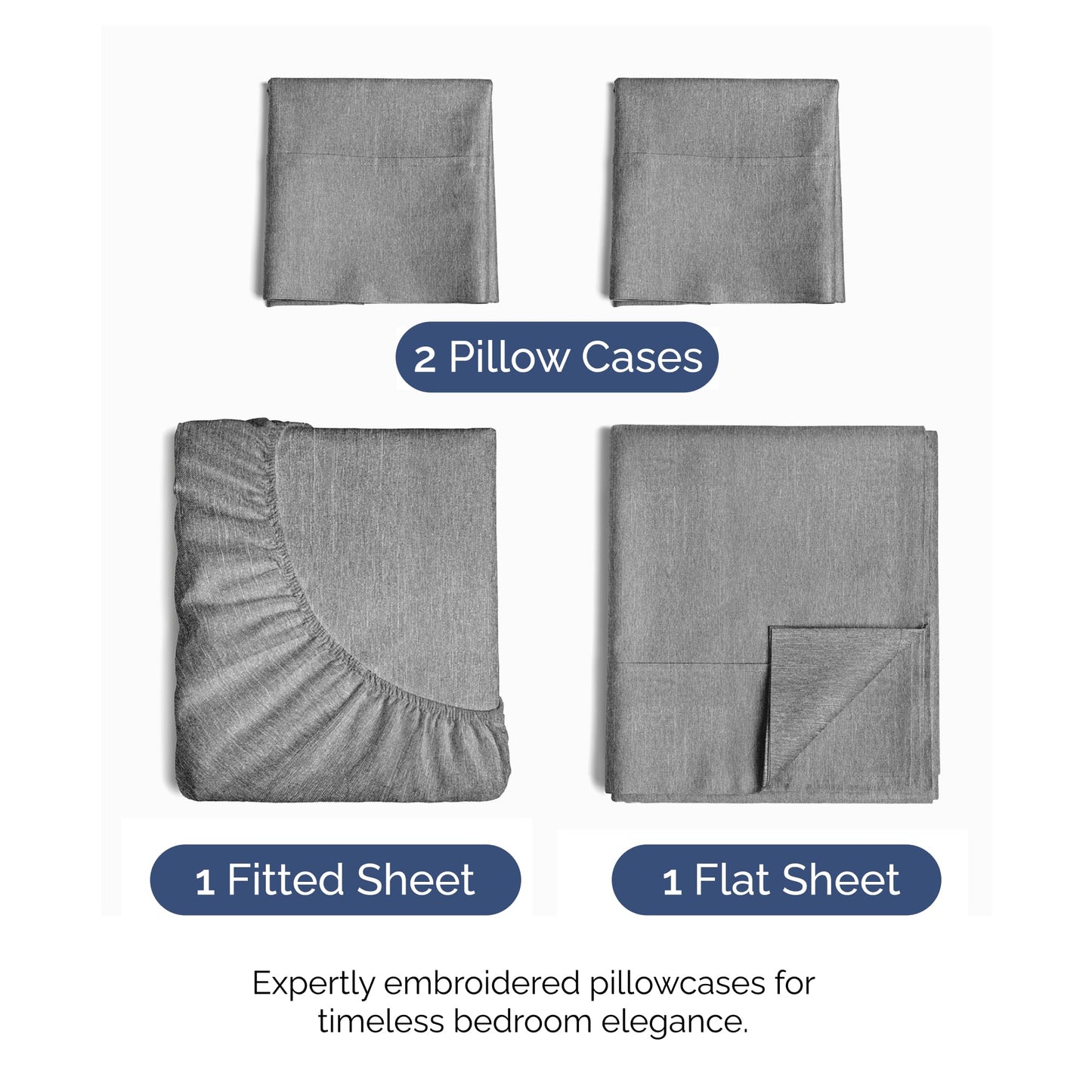 Full Size 4 Piece Sheet Set - Comfy Breathable & Cooling Sheets - Hotel Luxury Bed Sheets for Women & Men - Deep Pockets, Easy-Fit, Soft & Wrinkle Free Sheets - Heathered Grey Oeko-Tex Bed Sheet Set