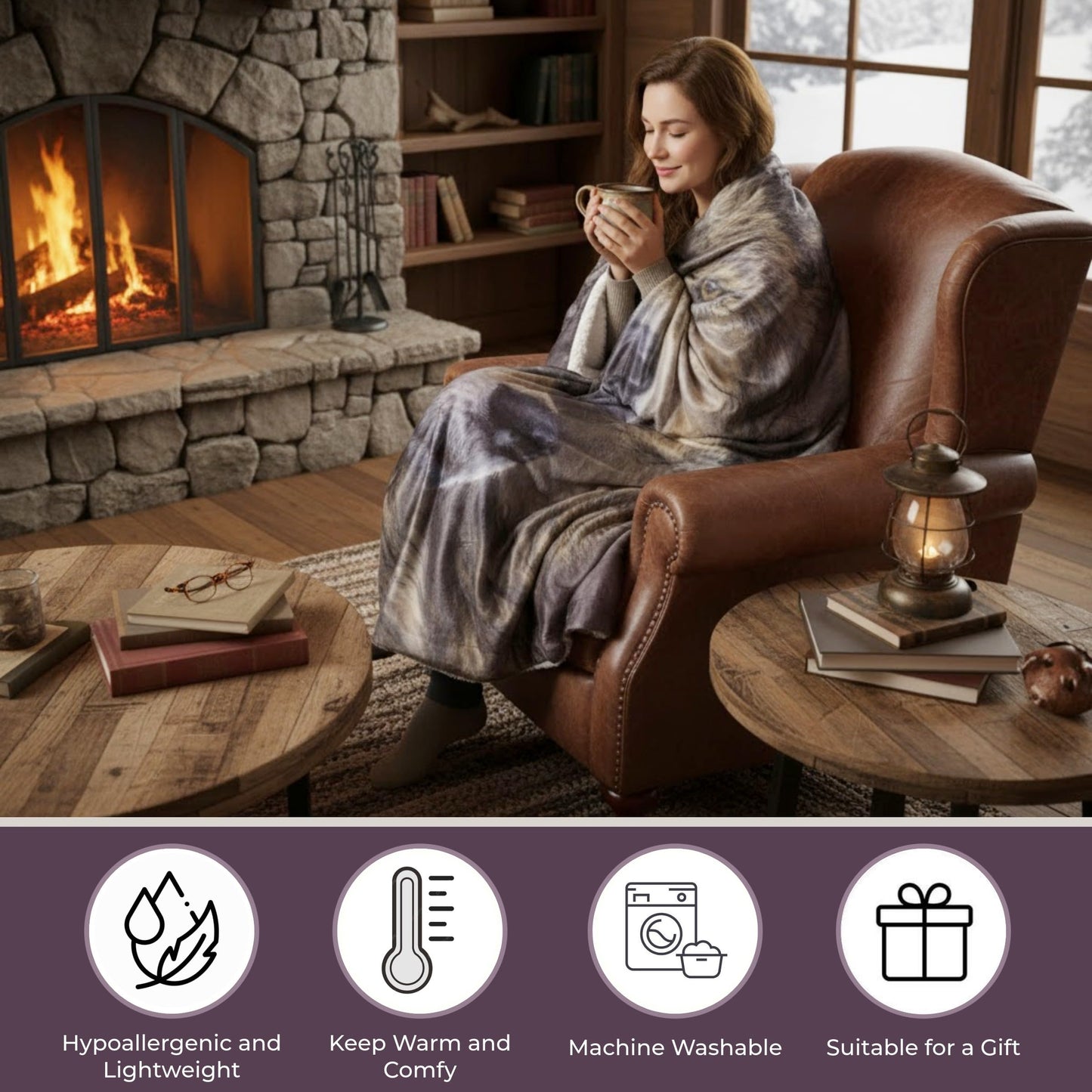 Sherpa Fleece Throw Blanket - Wolf Print Pattern, Lightweight Hypoallergenic Bed or Couch Soft Cozy Plush Blanket for Adults and Kids by Lavish Home