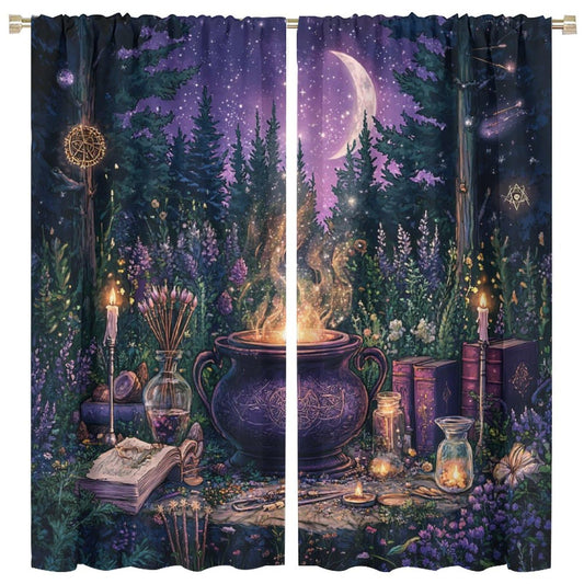 DIPQIMI Fantasy Flower Forest Blackout Curtains for Bedroom/Living Room, Magic Potion Moon Curtains Rod Pocket Thermal Insulated Window Drapes, 42W x 84L, 2 Panels