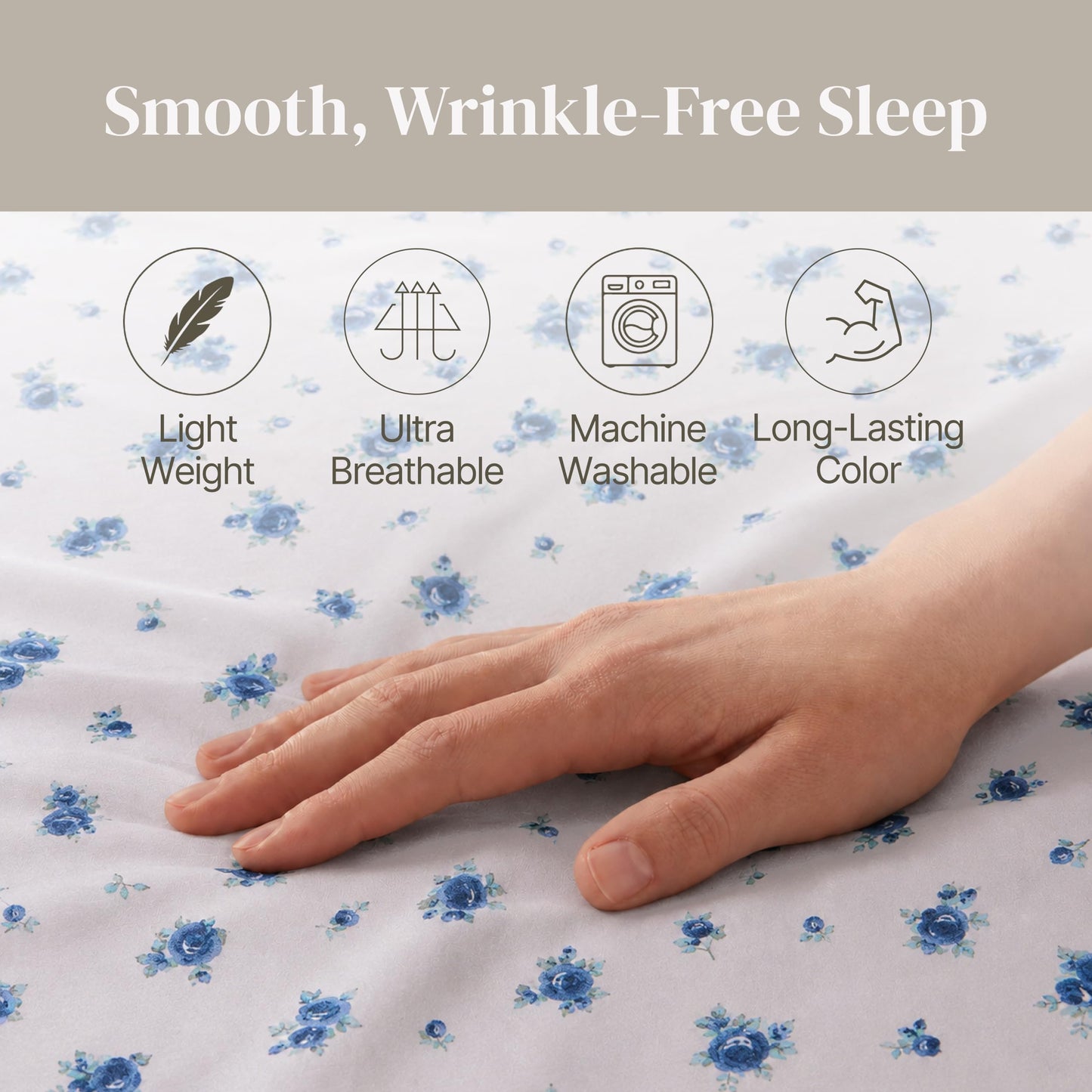 Modern Threads 3-Piece Ultra Soft Microfiber Bed Sheets Set, Wrinkle Free Sheets with Deep Pockets Fitted Sheet, Flat Sheet & Pillowcases, Lightweight Breathable Bedding, Blue Roses, Twin