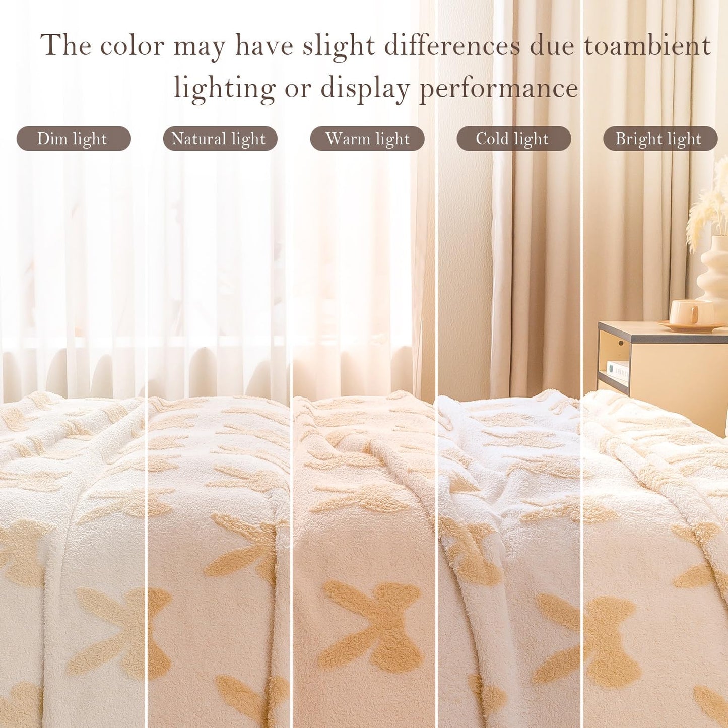 TrellisJoy 380GSM Soft Bow Pattern Throw Blanket, Cozy Warm Lightweight Blanket for Couch Bed Sofa, Flannel Bed Blanket,Decorative Bed Throws for Women, Beige 50" x 60"