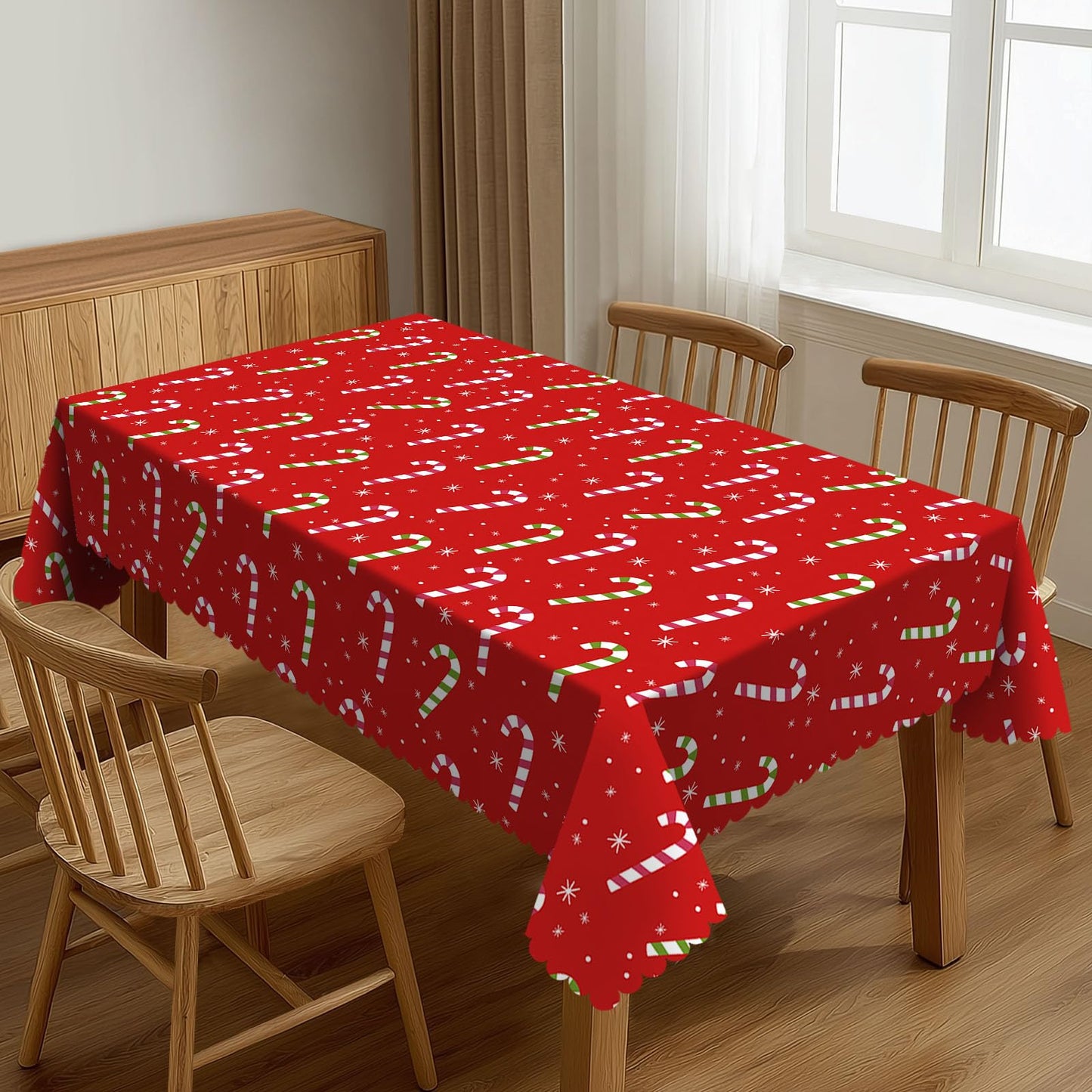 XIOURERY Festive Christmas Table Cloths Decorative for Dining Room, Candy Cane Star Washable Tablecloth for Home, Restaurant, Outdoor Party Table Cover 54x72 Inch