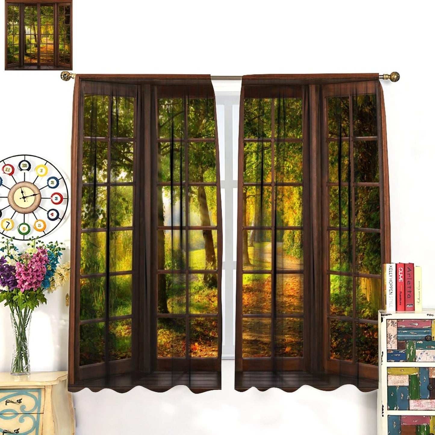 Forest Scenery Decor Curtains，Sunshine Woodland Tree Path Nature Landscape Print Drapes Decor Bedroom Apartment Living Room Darkening Window Treatments Set 2 Panels,42x45 Inches