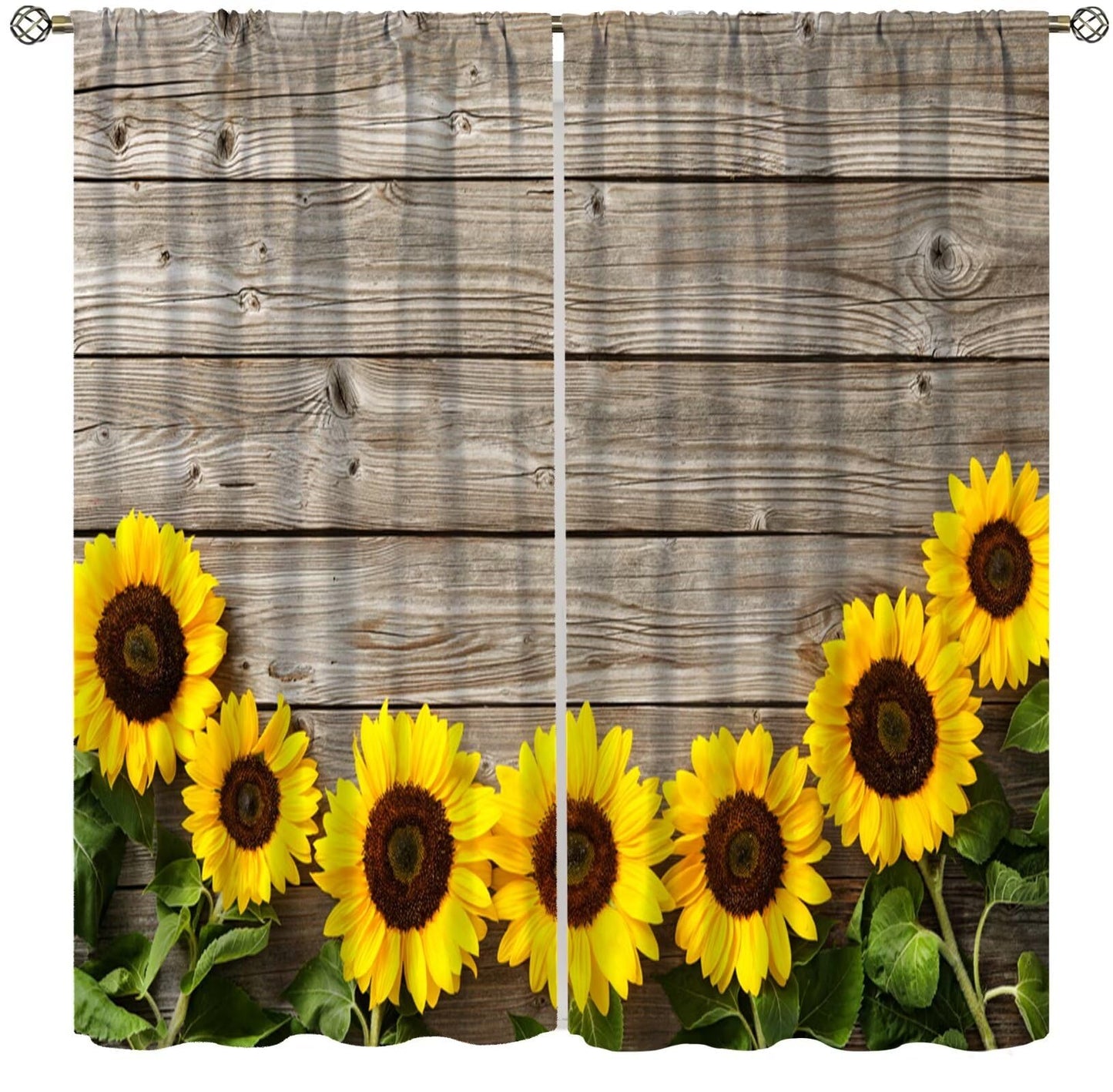 Focusbrite Sunflower Window Curtains,Rustic Country Flower Art Printed Window Drapes for Living Room Bedroom Kitchen Home Set 2 Panels,42x45 Inches