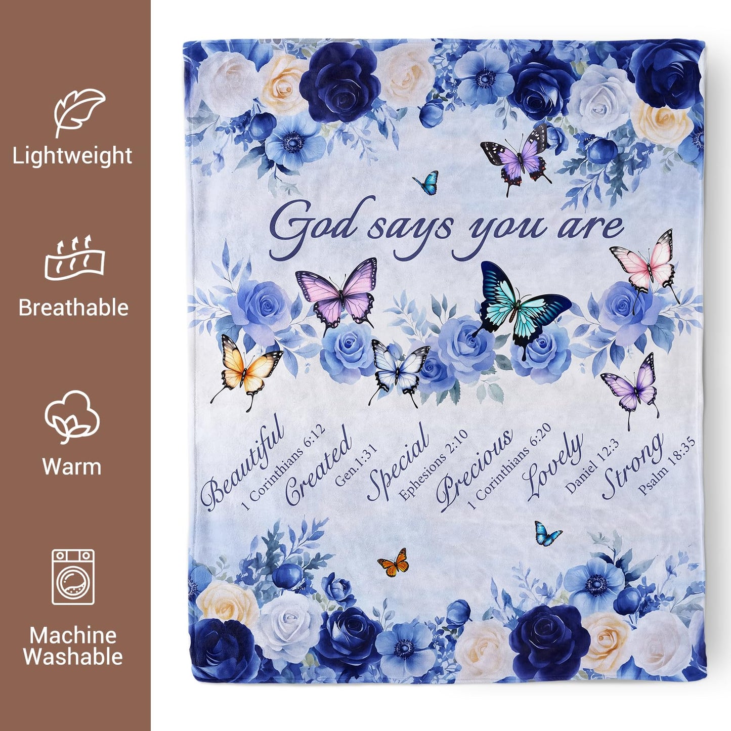 Pertos Christian Gifts for Women, Religious Inspirational Spiritual Gifts Blanket, Butterfly Floral Prayer Throw Blanket for Couch Bed 60"x50"