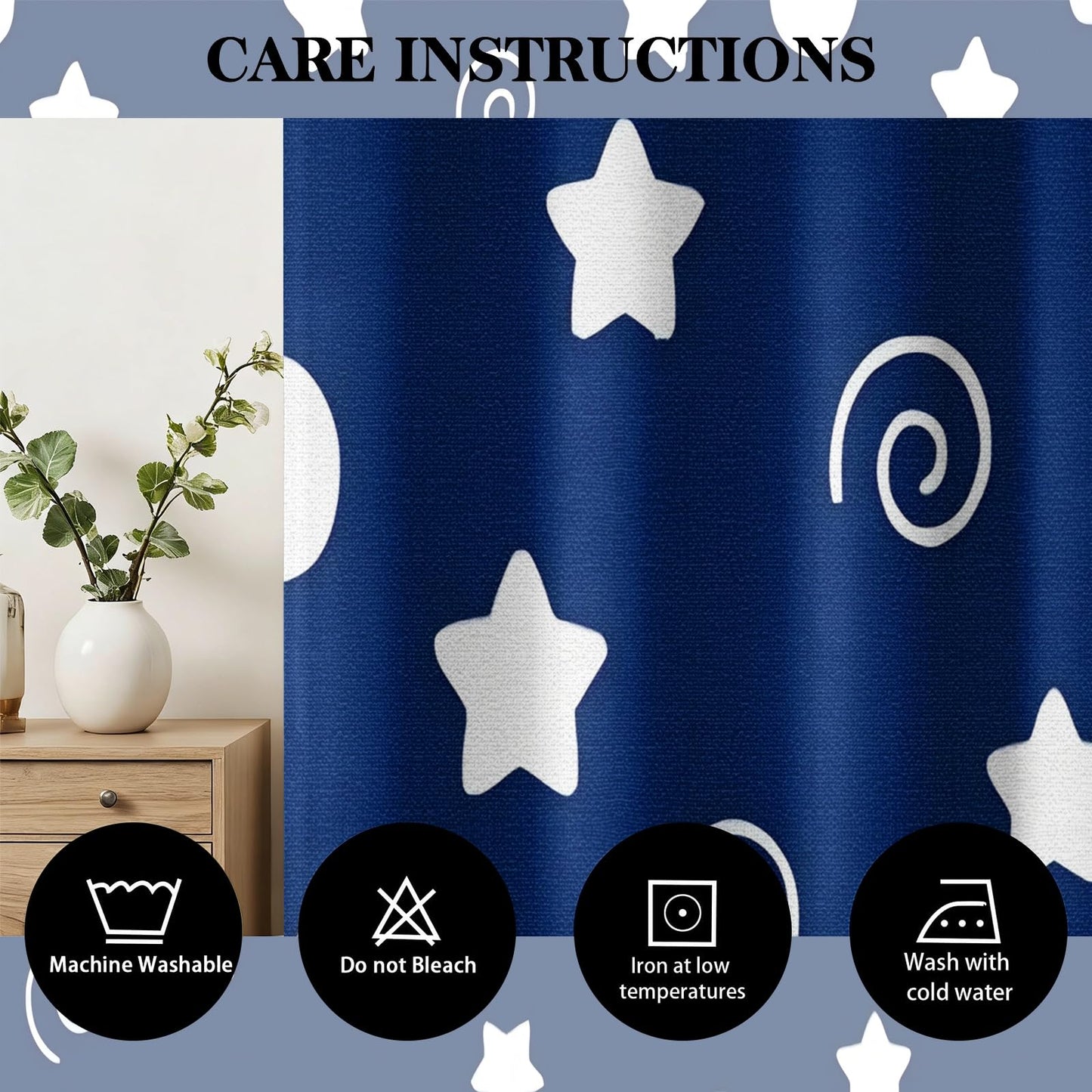 MBVZGUK Navy Blue Starry Sky Grommet Curtains Blackout, 63 Inch Long 2 Panels, Cute White Star Night Swirls Room Darkening Drapes for Nursery, Thermal Insulated Night Sky Curtains for Room Decor