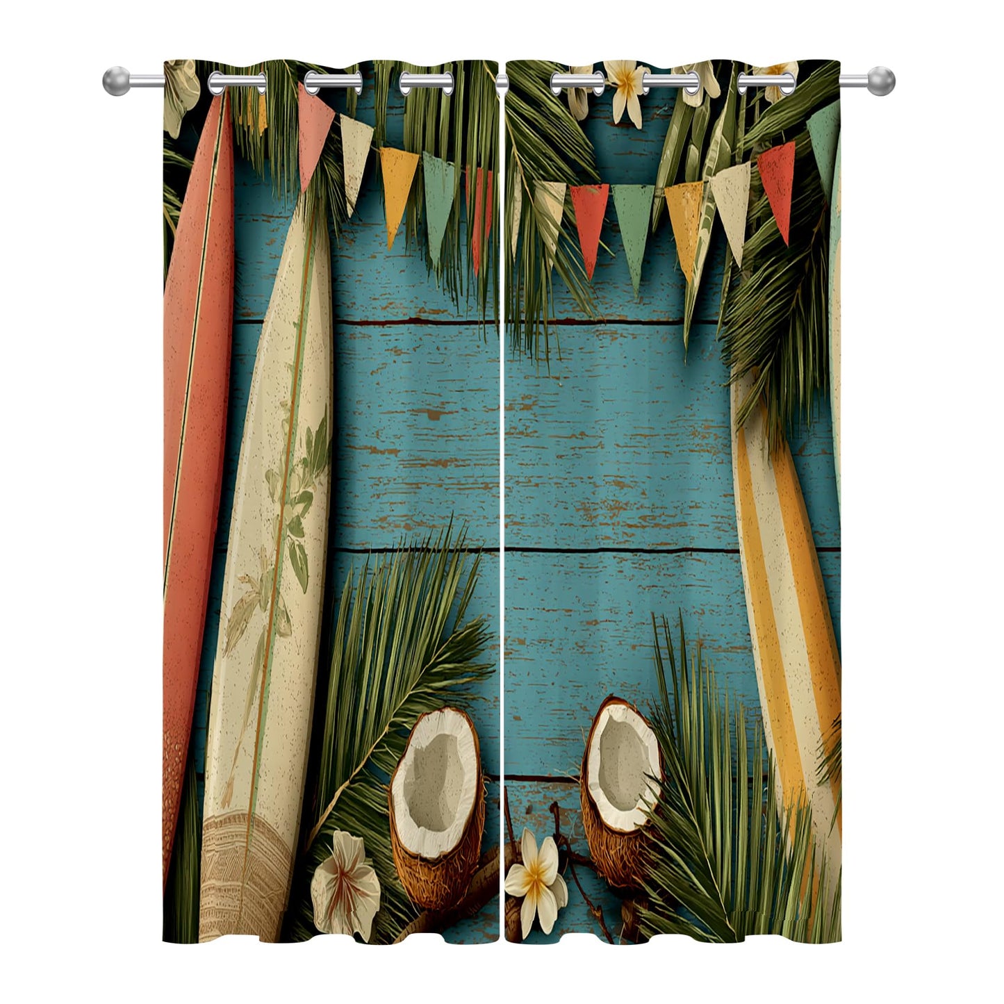 Solvivae Tropical Coastal Blackout Curtains for Bedroom Living Room, Beach Palm Hawaiian Patterned Window Treatments, Room Darkening Thermal Insulated Grommet Drapes, 63 Inch Curtains 2 Panel Set