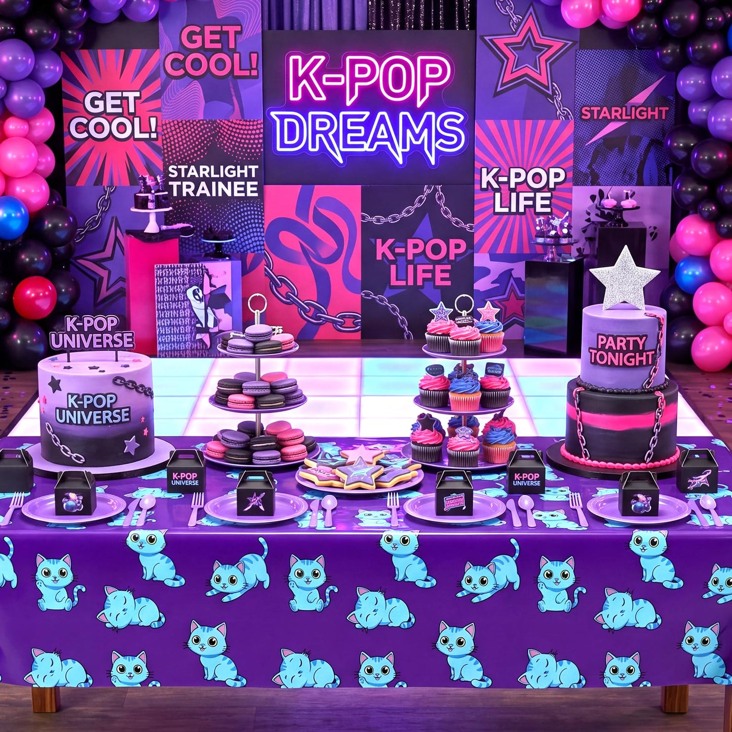Breling 2 Pcs Blue Cat Kpop Birthday Decoration Tablecloths 54 x 108in Blue Cat Plastic Table Cover Disposable Kpop Theme Tablecloth Party Table Cover Korean Idol Movie Decor for Bachelorette Birthday
