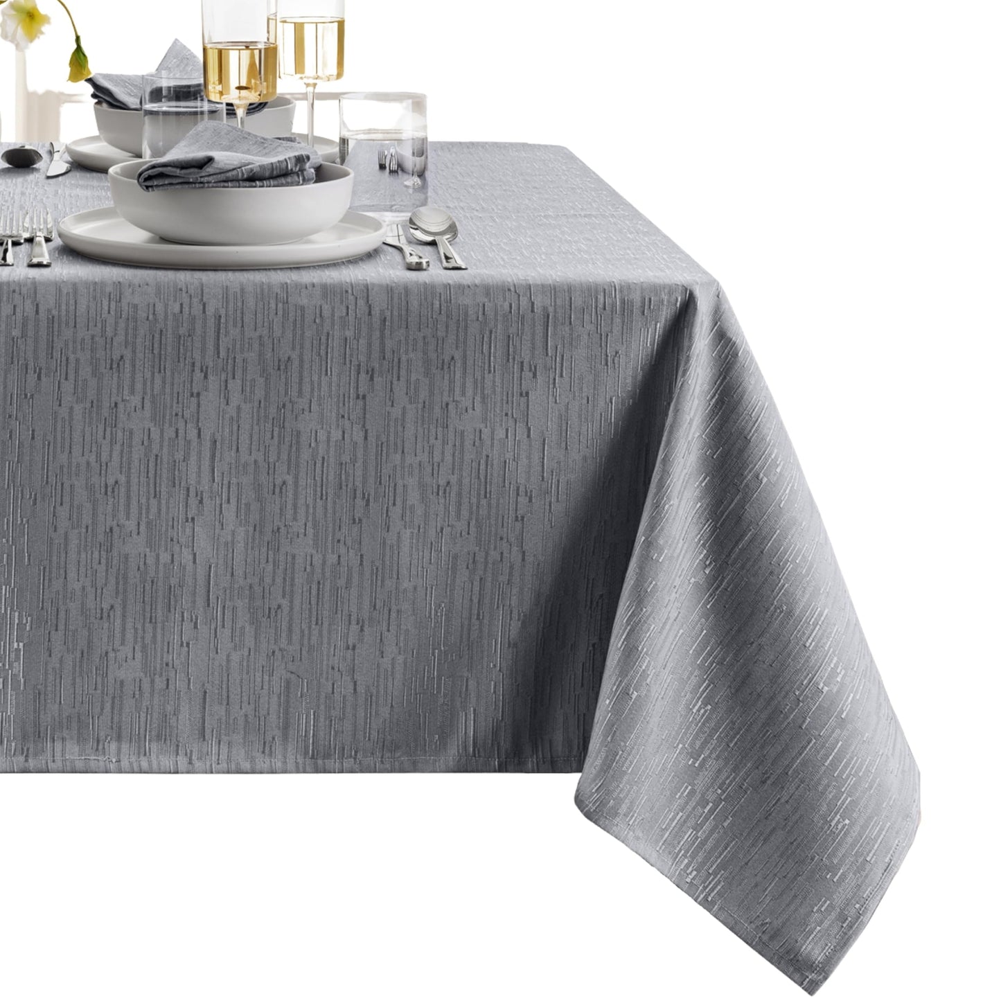 Threadmade Continental Solid Texture Water Resistant Tablecloth, Gray - 60" W x 102" L