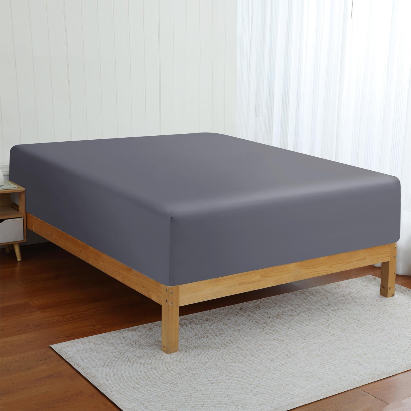 Bamboo Viscose Fitted Sheet Queen Size Only, 400 Thread Count, 16" Deep Pocket Cooling Bottom Sheets for Hot Sleeper, Silky Soft Breathable (Queen, Dark Grey