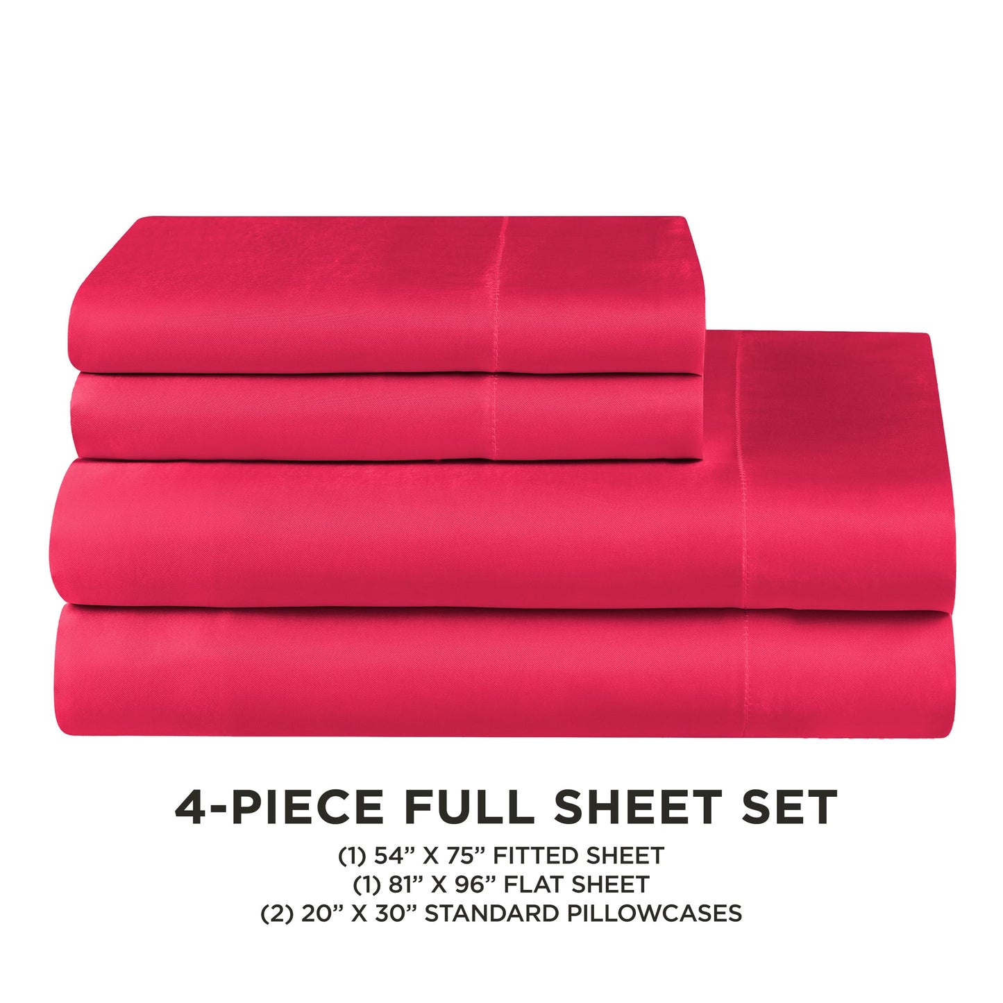Juicy Couture Full Size Satin Bed Sheet Set, Deep Pocket Silky Full Sheet Set with 1 Fitted Sheet, 1 Flat Sheet, and 2 Pillow Case, Wrinkle Resistant and Anti Pilling Bed Sheets - Hot Pink