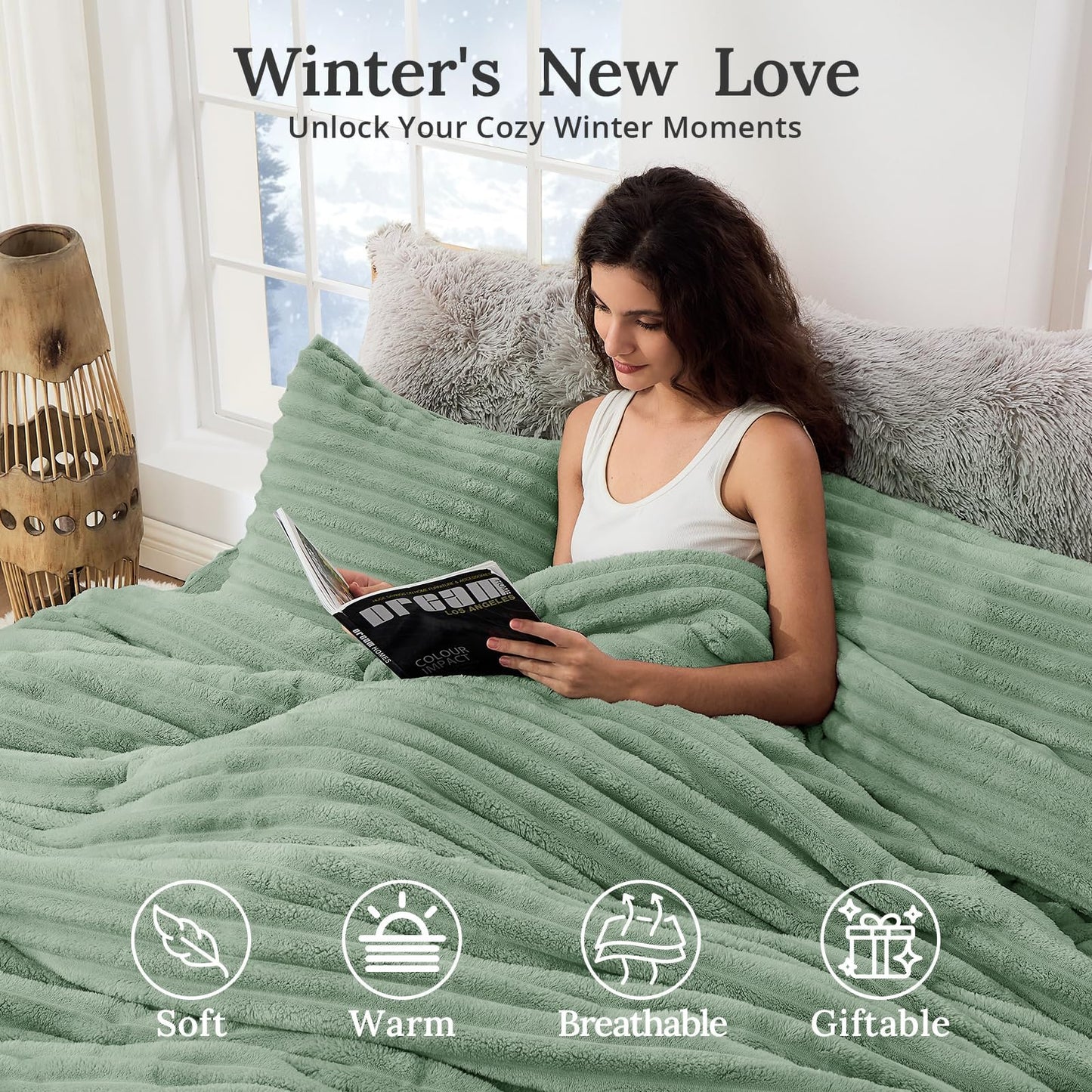 Sasttie King Comforter Set 3 Pieces - Super Soft Fleece Comforters King Size, 1 Luxury Warm Fuzzy Marshmallow Comforter with 2 Pillow Cases, Faux Fur Down Alternative Bedding Set, Sage Green