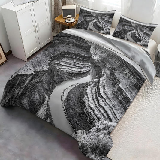 PAISUOQ Landscape Duvet Cover Full Size, Canyon Landscape Bedding, 3 Piece, Soft Microfiber Patterned Comforter Cover with Zipper Ties & 2 Pillowcase, Gray Bedroom Decor & Gifts