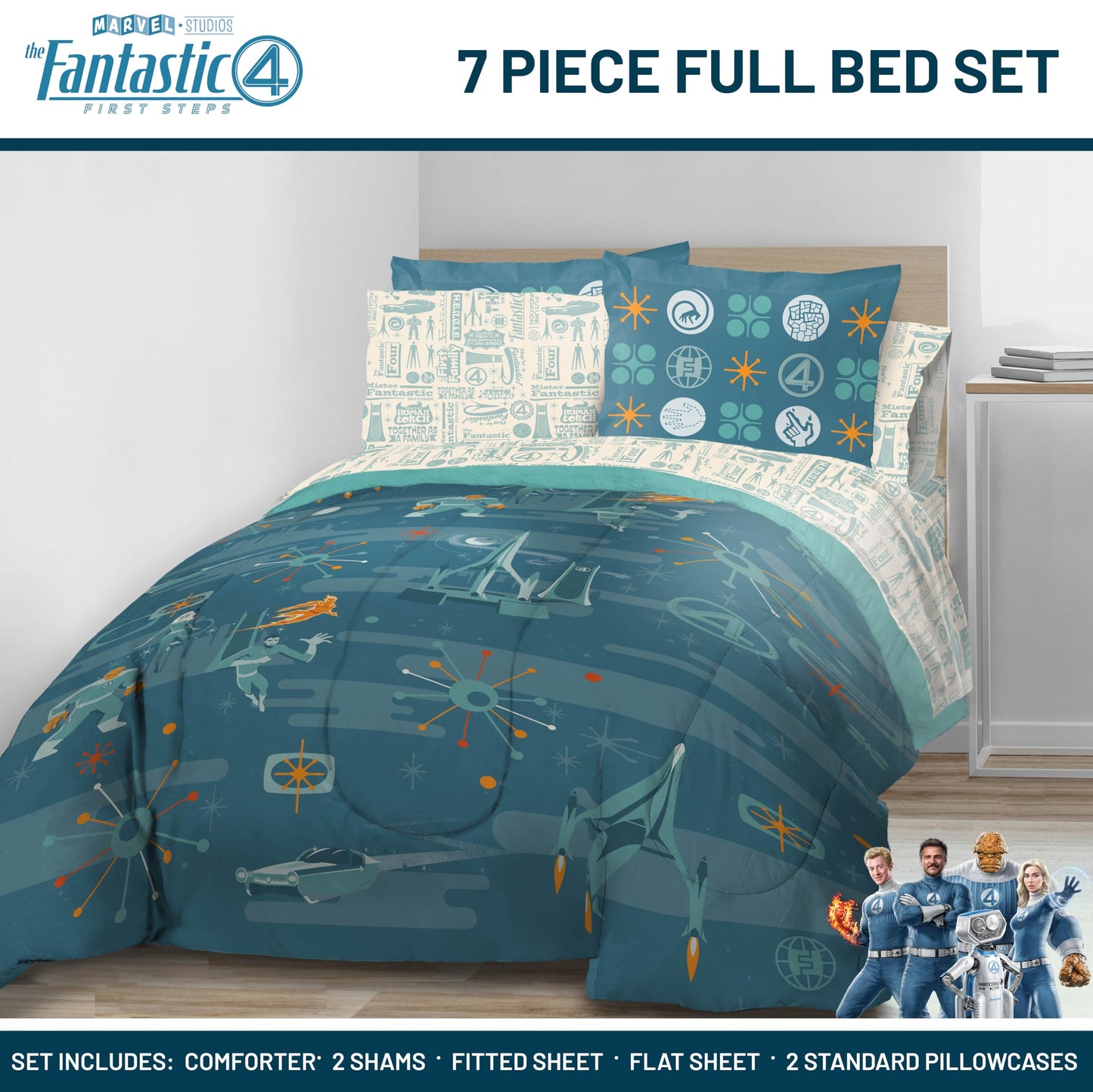 Jay Franco Kids Bed Set, Blue, The Fantastic Four, 7 Piece Full