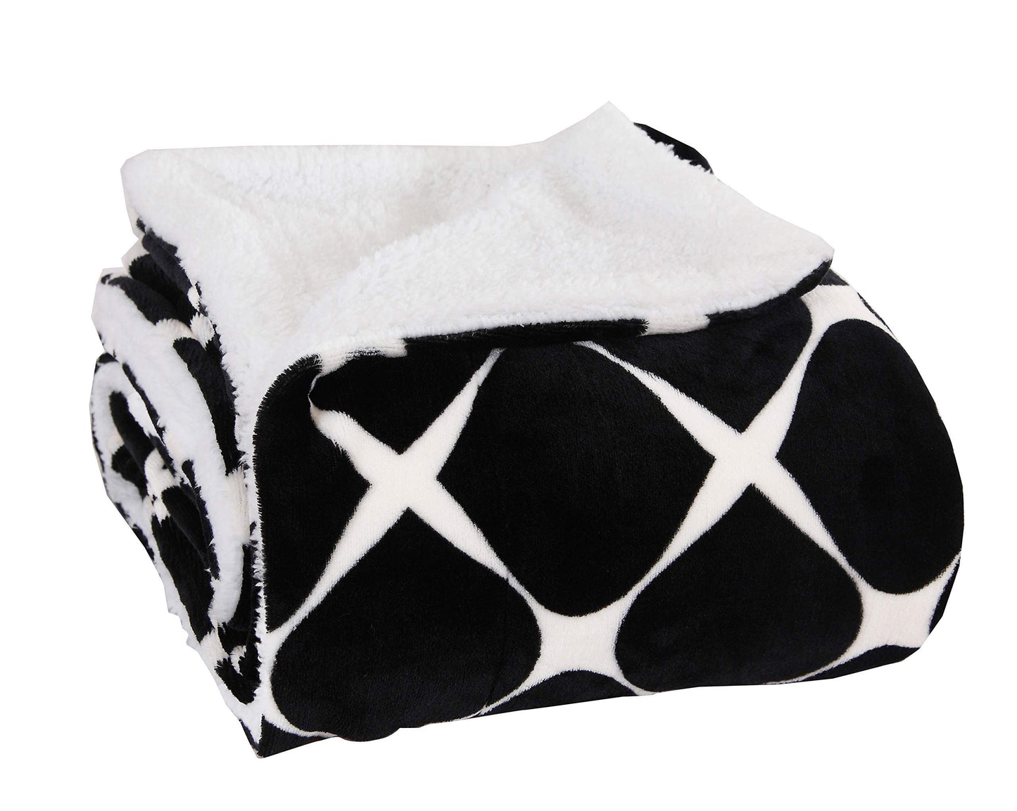 Elegant Comfort Luxury Micro-Sherpa 50" X 60" Ultra Plush Design Throw/Blanket, (50 x 60), Milano Trellis Black