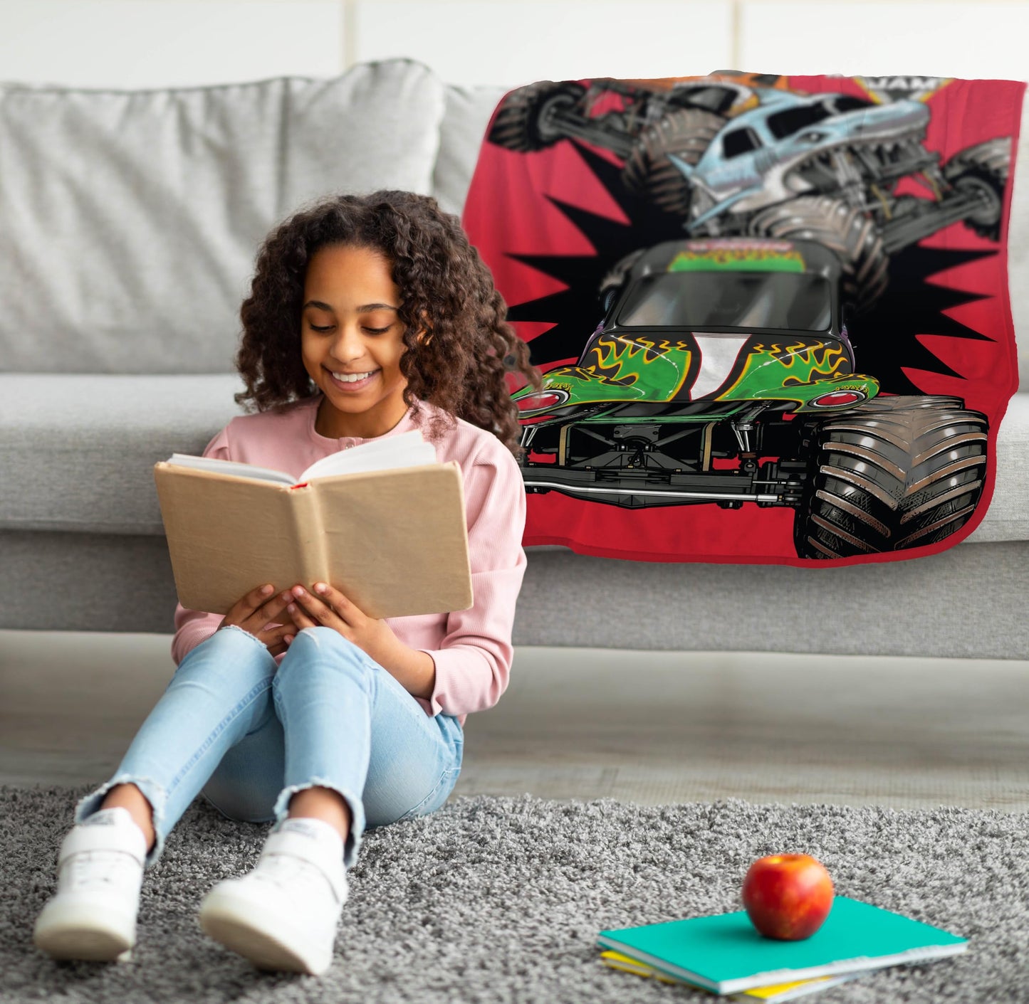 Jay Franco Kids Plush Throw Blanket – Soft & Cozy Fleece Throw for Bedroom & Couch Décor, Official Licensed Product, Red - Monster Jam, 46x60 - Throw Blanket