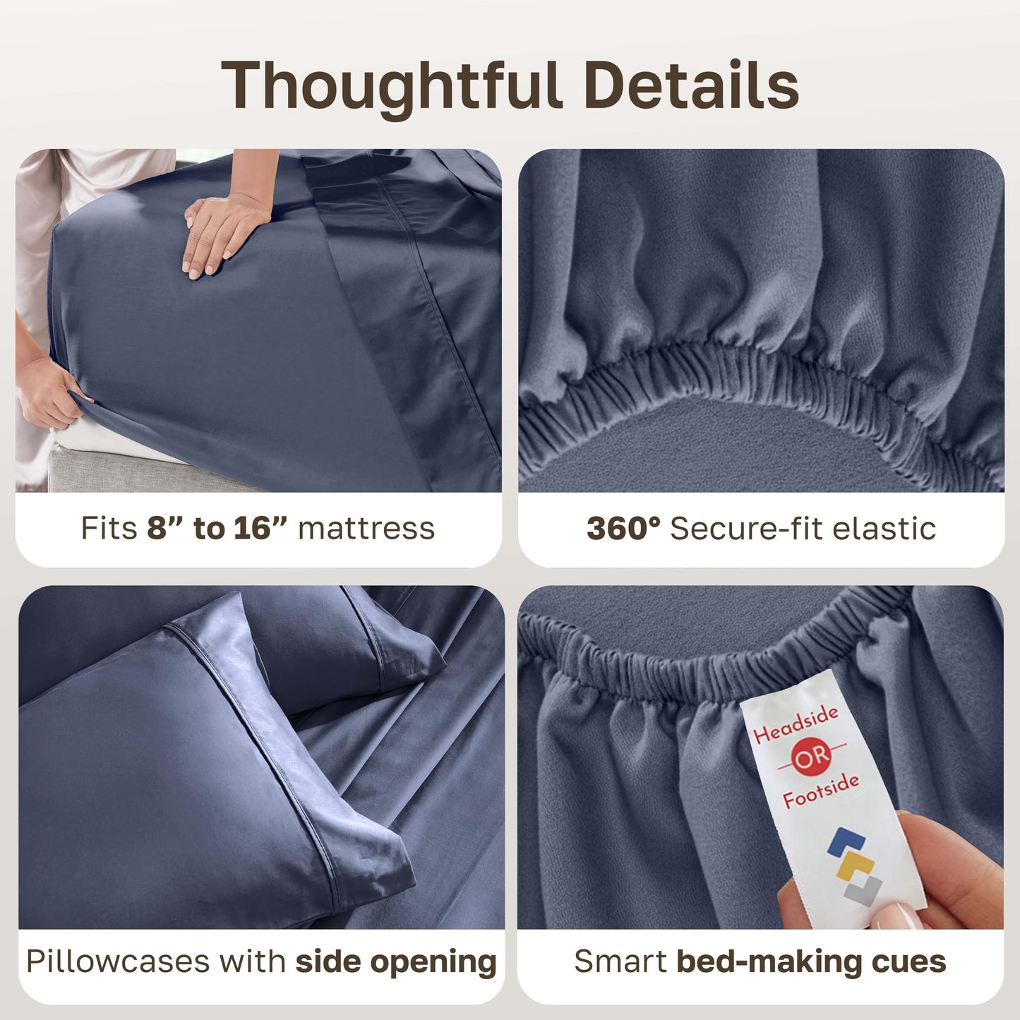 California Design Den Soft 100% Cotton Queen Size Bed Sheets Set, 400 TC Good Housekeeping Award Winner, Smooth Sateen Finish with Deep Pockets, Cozy and Durable Queen Bedding Set - Indigo Dusty Blue