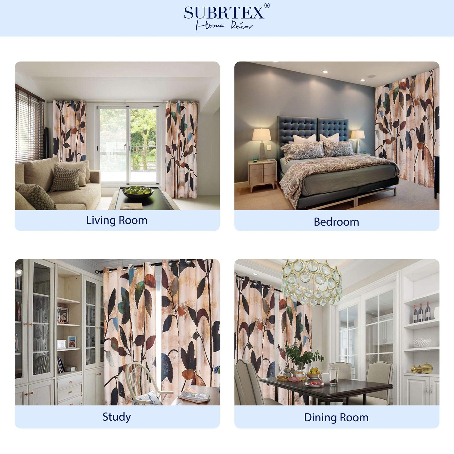 SUBRTEX Light Flitering Curtains 52Wx84L, Room Darkening Vibrant Floral Drapes, 50% Blackout, Semi Sheer Boho Farmhouse Curtains for Living Room, Brown