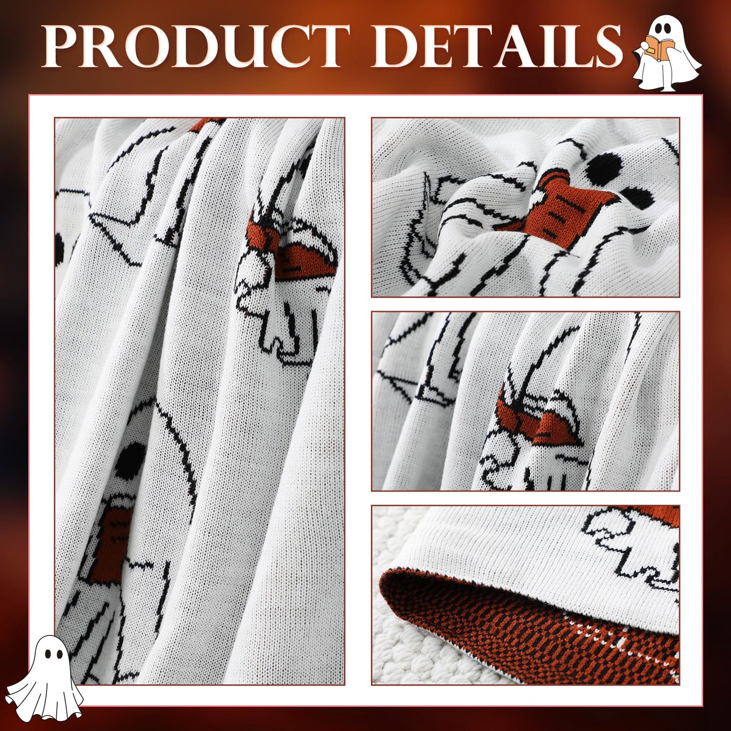 SmoothNovelty Easter Day Halloween Ghost Reading Book Blanket 50 x 60 Inches Soft Knit Throw with Ghosts Reading Book Pattern Halloween Easter Decoration Gift for Living Room Couch Sofa Bed
