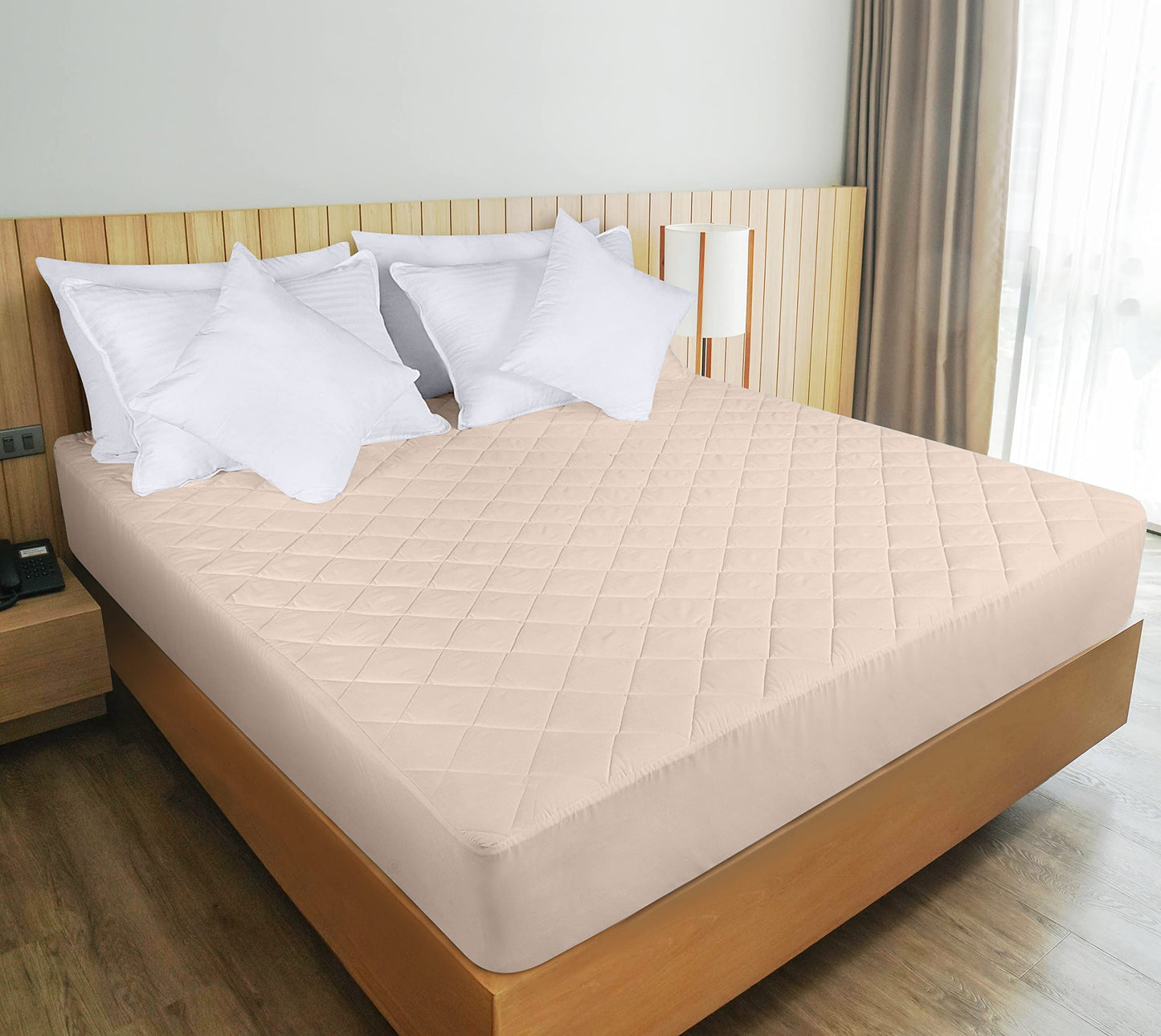 Quilted Fitted Mattress Pad, Queen Mattress Protector Topper with Deep Pocket Stretches up to 16 Inches, Machine Washable Mattress Cover by Utopia Bedding (Beige)