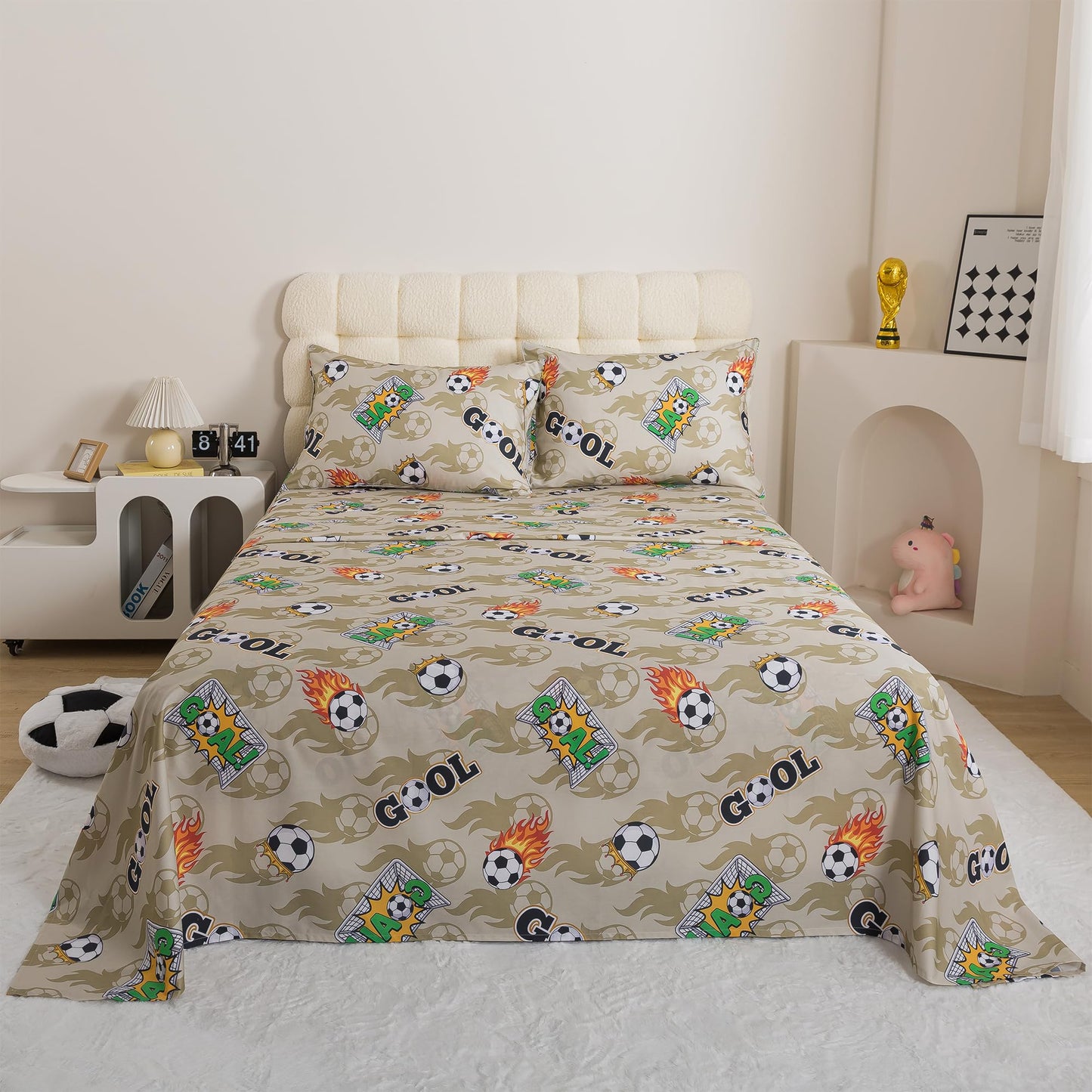 FADFAY 100% Cotton Sheets Set King, Soft Breathable Soccerr Bedding Set, Sage Green