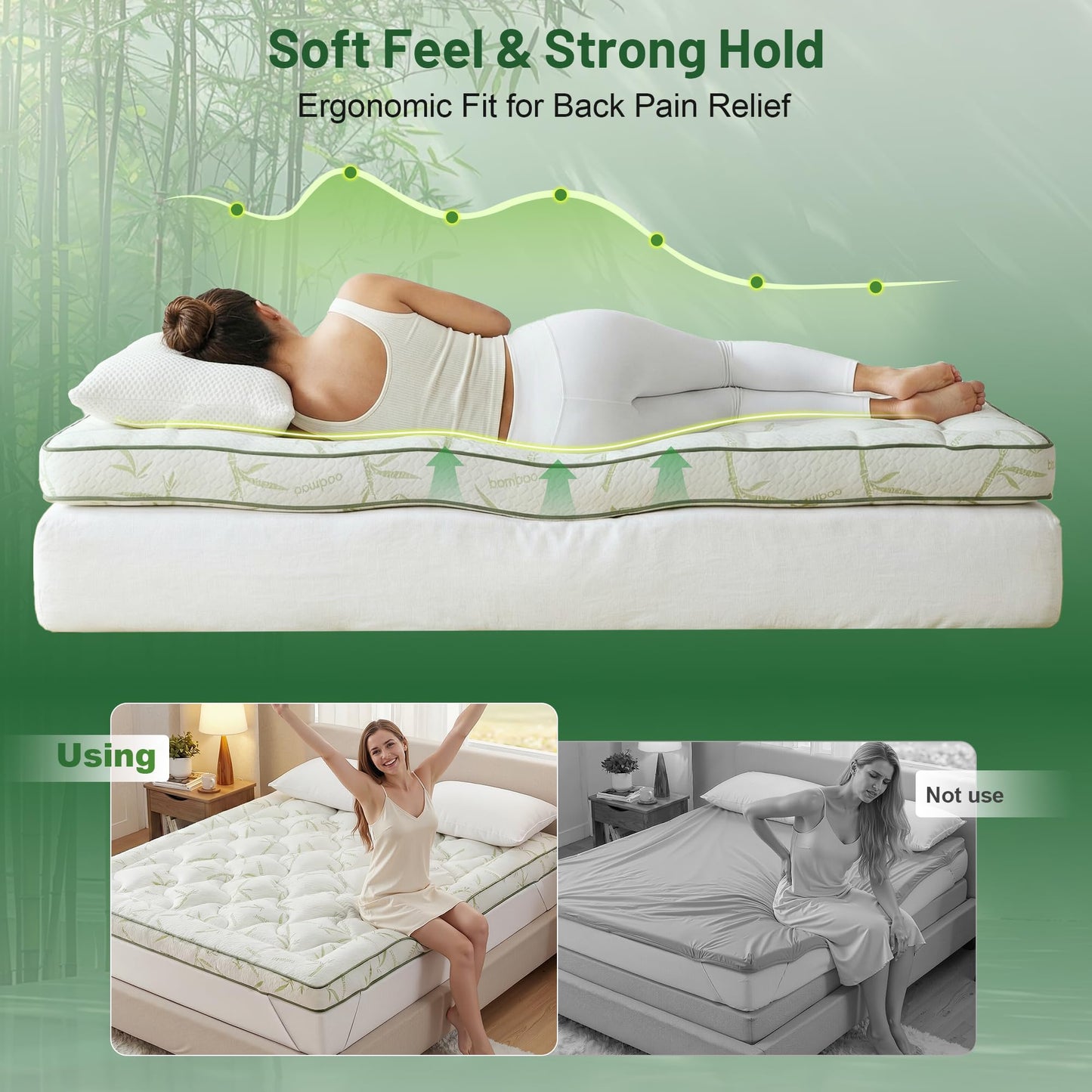 HomKdom Queen Mattress Topper, Cooling Mattress Topper for Back Pain Relief, 65% Polyester, 35% Viscose Derived from Bamboo, Cooling for Hot Sleepers & Night Sweats, 1200 GSM Down Alternative Fill
