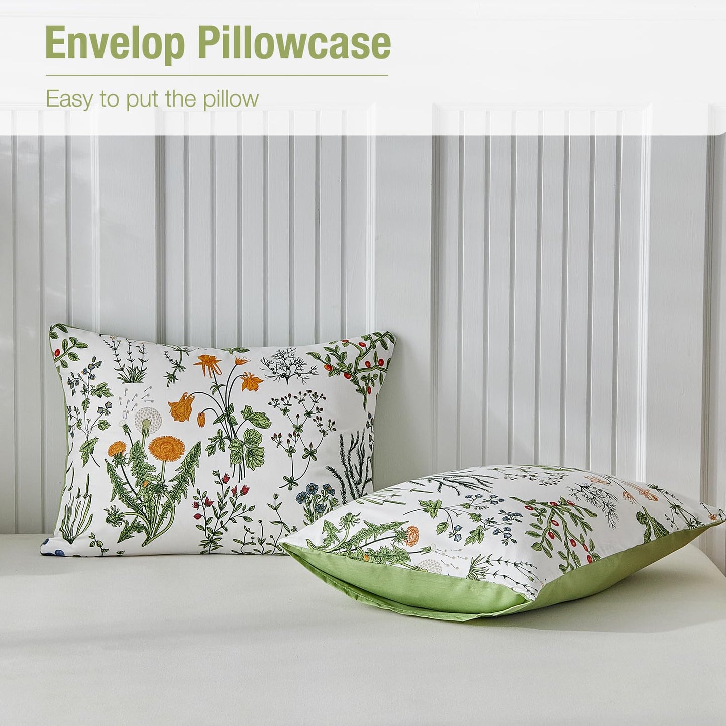 Lekesky King Size Duvet Cover Set, Lightweight Soft Microfiber Comforter Cover, Reversible Duvet Cover King with Floral Pattern, 3 Pieces Green Bedding Set with Zipper and 2 Pillowcases