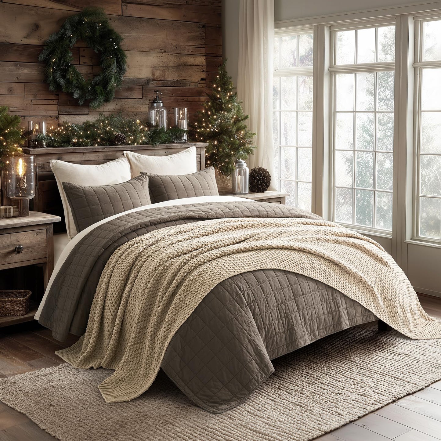 EVERGRACEHOME Chunky Chenille Knit Throw Blanket for Couch, Soft Luxurious Oversized Queen Moss Stitch Blanket for Bed, Cozy Farmhouse Knitted Throw for Sofa, Sand Dune, 90" x 90"