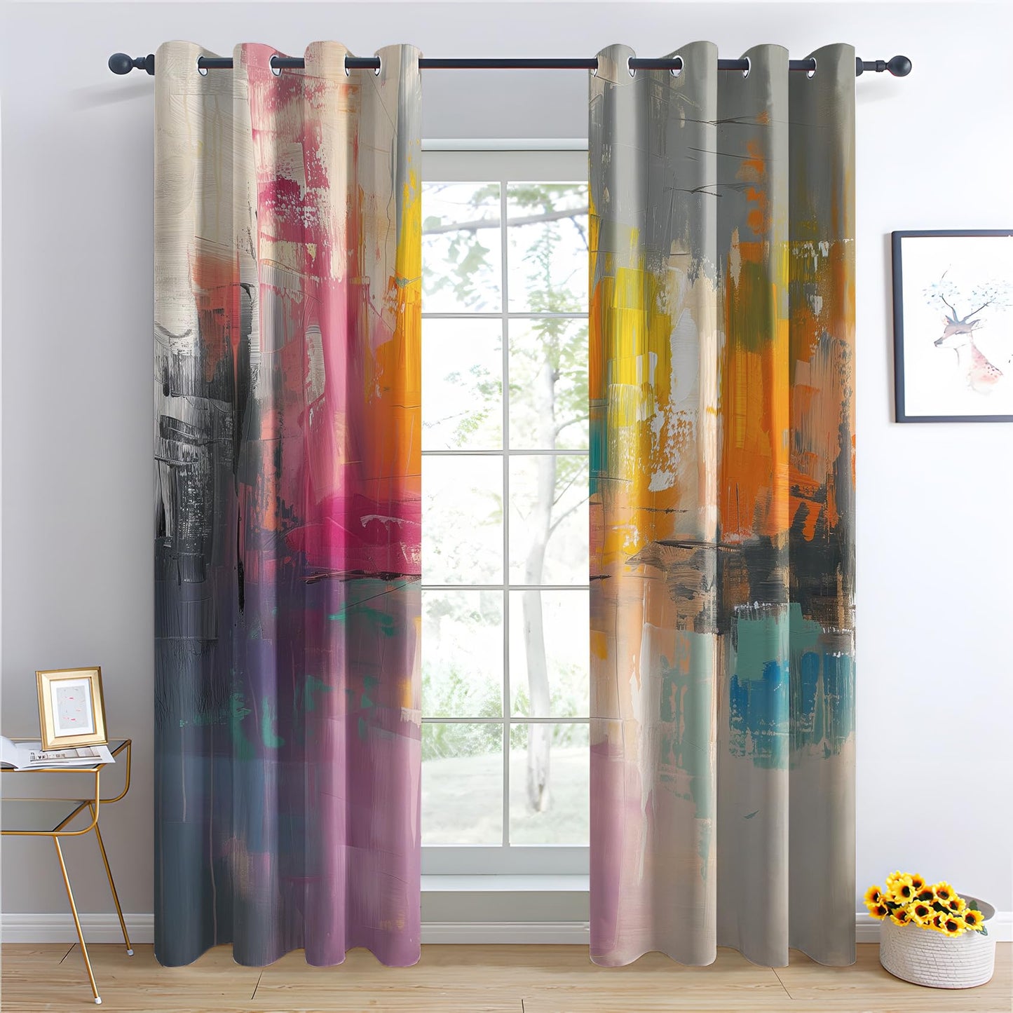 NejZoltrix Abstract Colourful Curtains, Multicolored Tainted Window Curtains, Modern Grunge Style Blackout Curtains 72 Inch Length, Thermal Grommet Drapes for Bedroom Living Room, 2 Panels Set