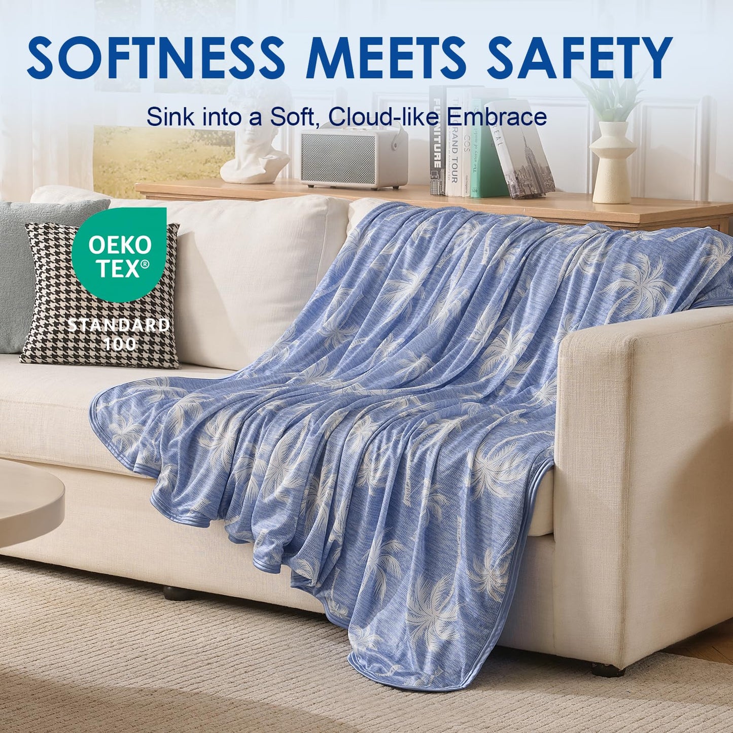 OMERAI Cooling Blanket for Hot Sleepers & Hot Flashes, Queen Size Lightweight Cooling Summer Throw Blanket，Double-Sided Cooling Effect, Breathable & Soft Summer Throw Blanket for Bed, 90"x90" (Blue)